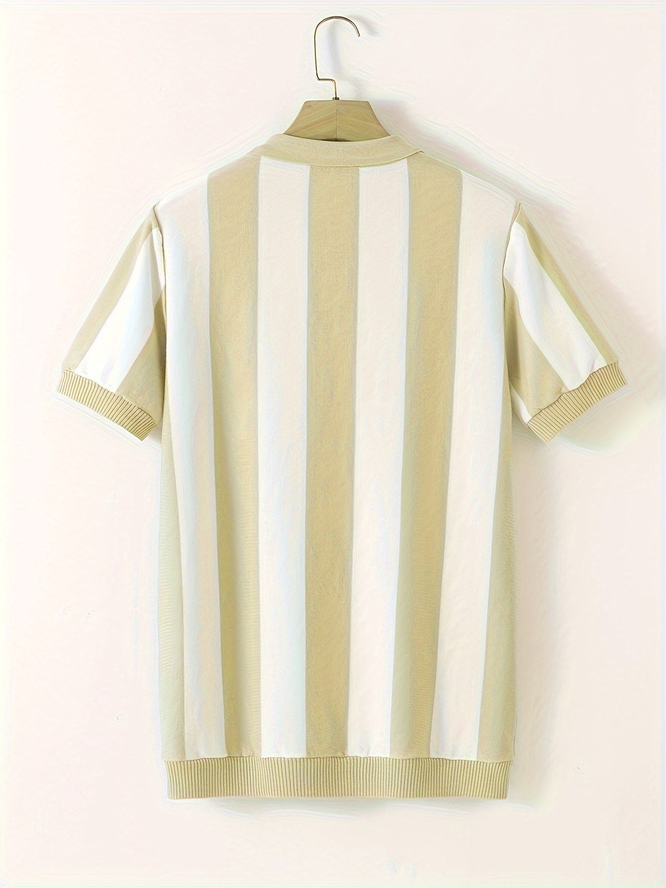 Men'S Striped Short-Sleeve Shirt for Spring And Summer, Suitable for Young And Middle-Aged Professionals, Featuring a Stylish Collar for Golf, Knit