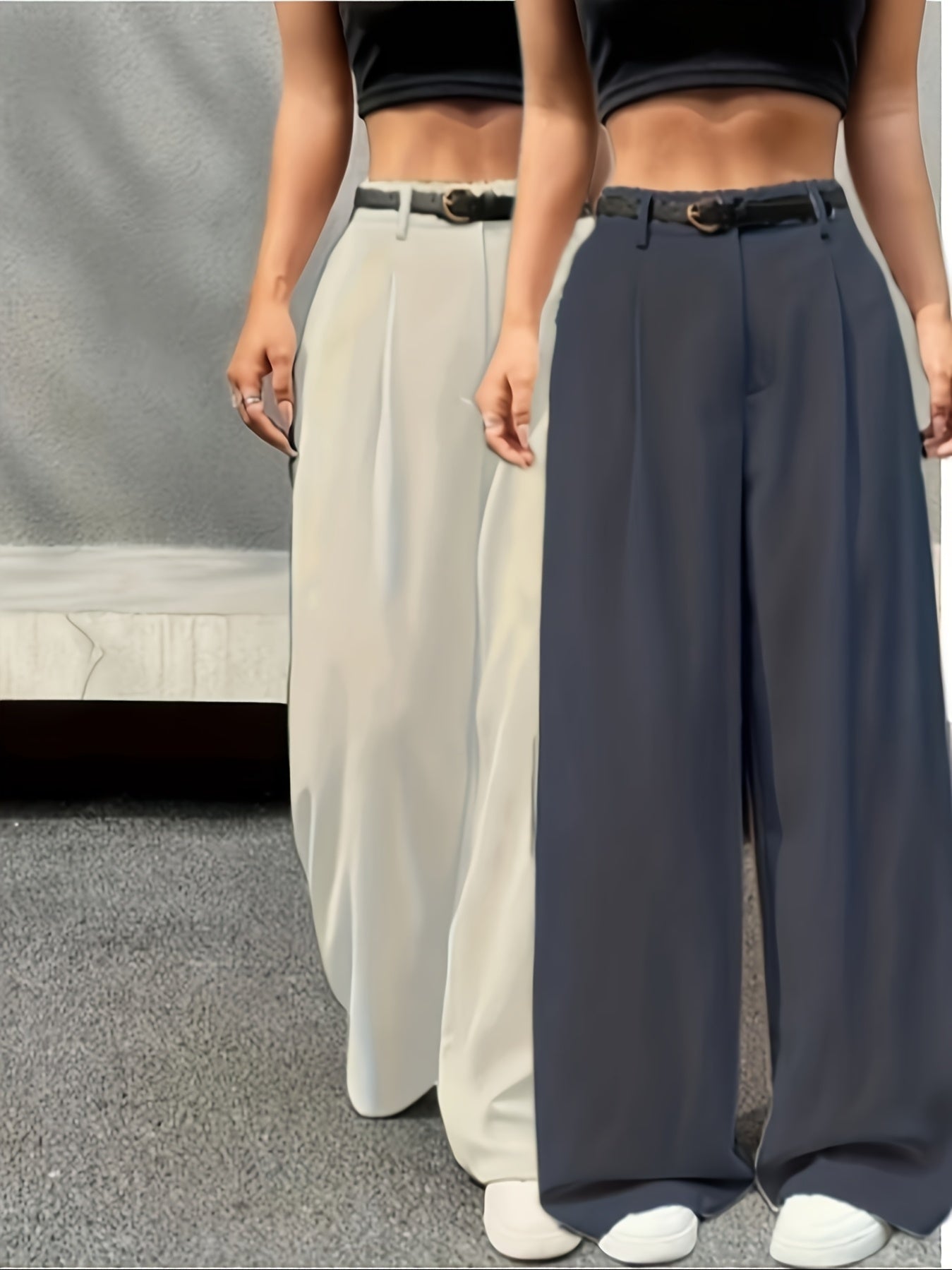 Lot de 2 Pantalons Femme – Couleur Unie, Jambe Longue, Confortable avec Poches, Sans Ceinture, Automne/Hiver