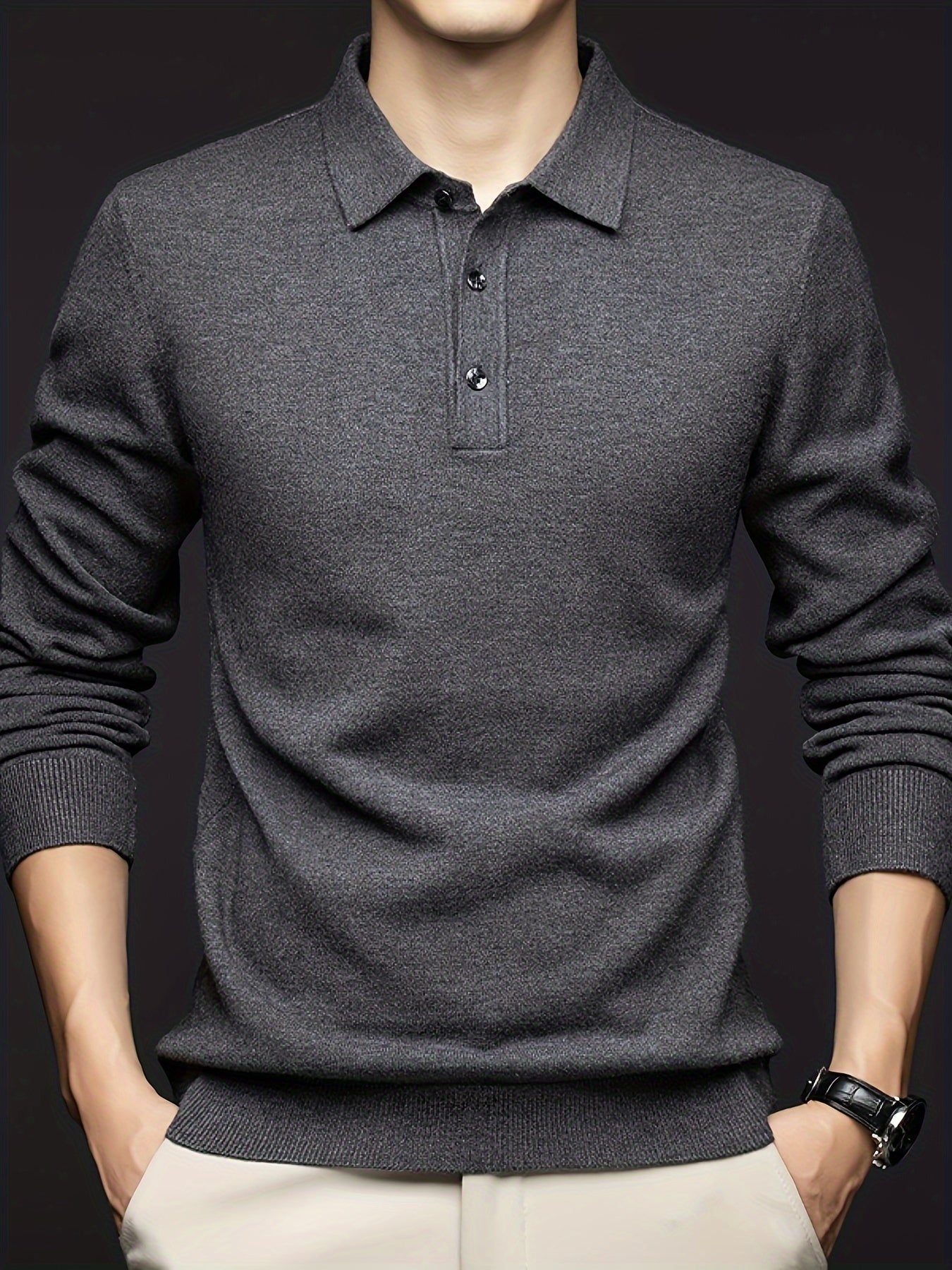 Men's Winter Warm Wool Blend Shirt - Burgundy Collar Button-Front Sweater Jacket, Long Sleeve Solid Color Casual & Formal Wear, Hand Washable Pullover Sweater Coat