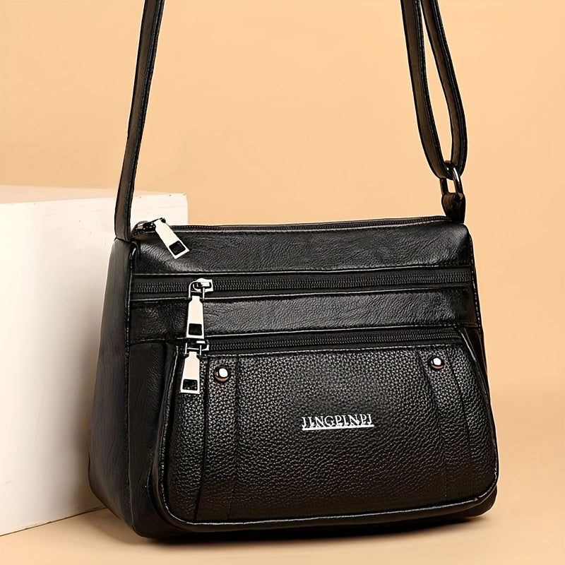 Sac Bandoulière Rétro Carré – Sangle Ajustable, Multiples Poches, Fermeture Éclair, Doublure Polyester Durable, Sac Décontracté pour Déplacements Quotidiens et Voyages, Noir, Pour Adolescent