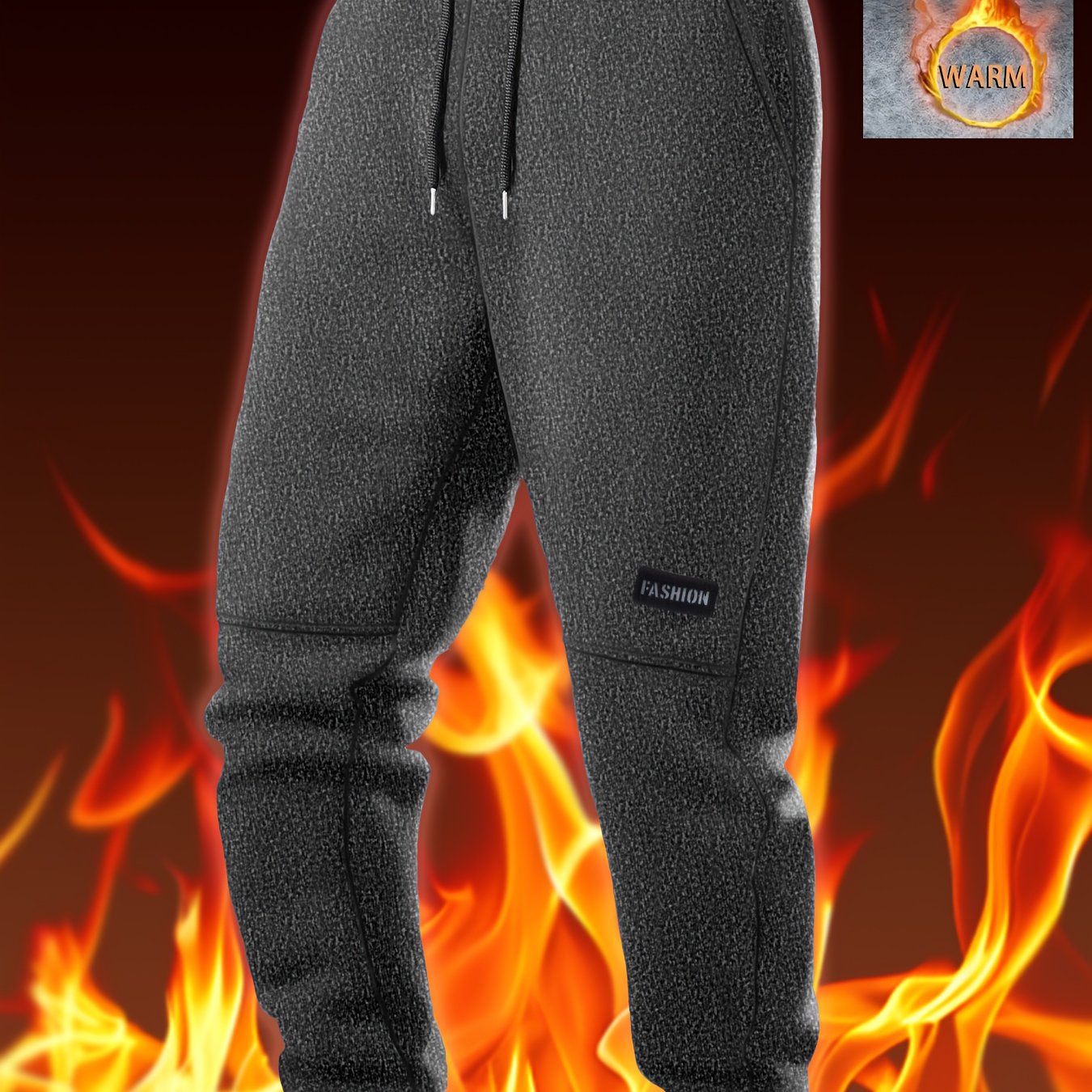 Pantalon thermique épais pour homme – taille à cordon, tissu non extensible, doublure polaire, idéal hiver, usage formel et quotidien, grande taille