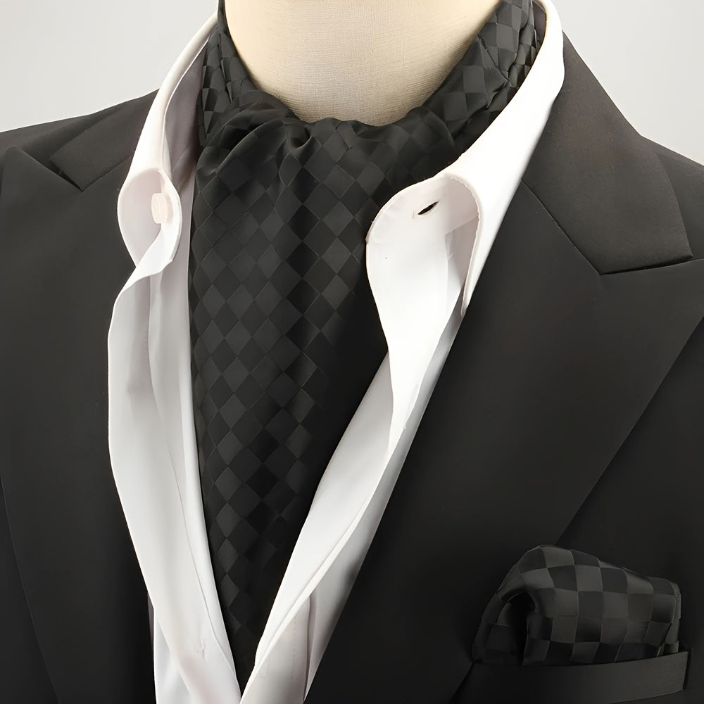 2pcs Ascot Homme – Écharpe et Pochette Style Rétro Britannique pour Mariages et Événements, Motifs Pois/Paisley/Fleur