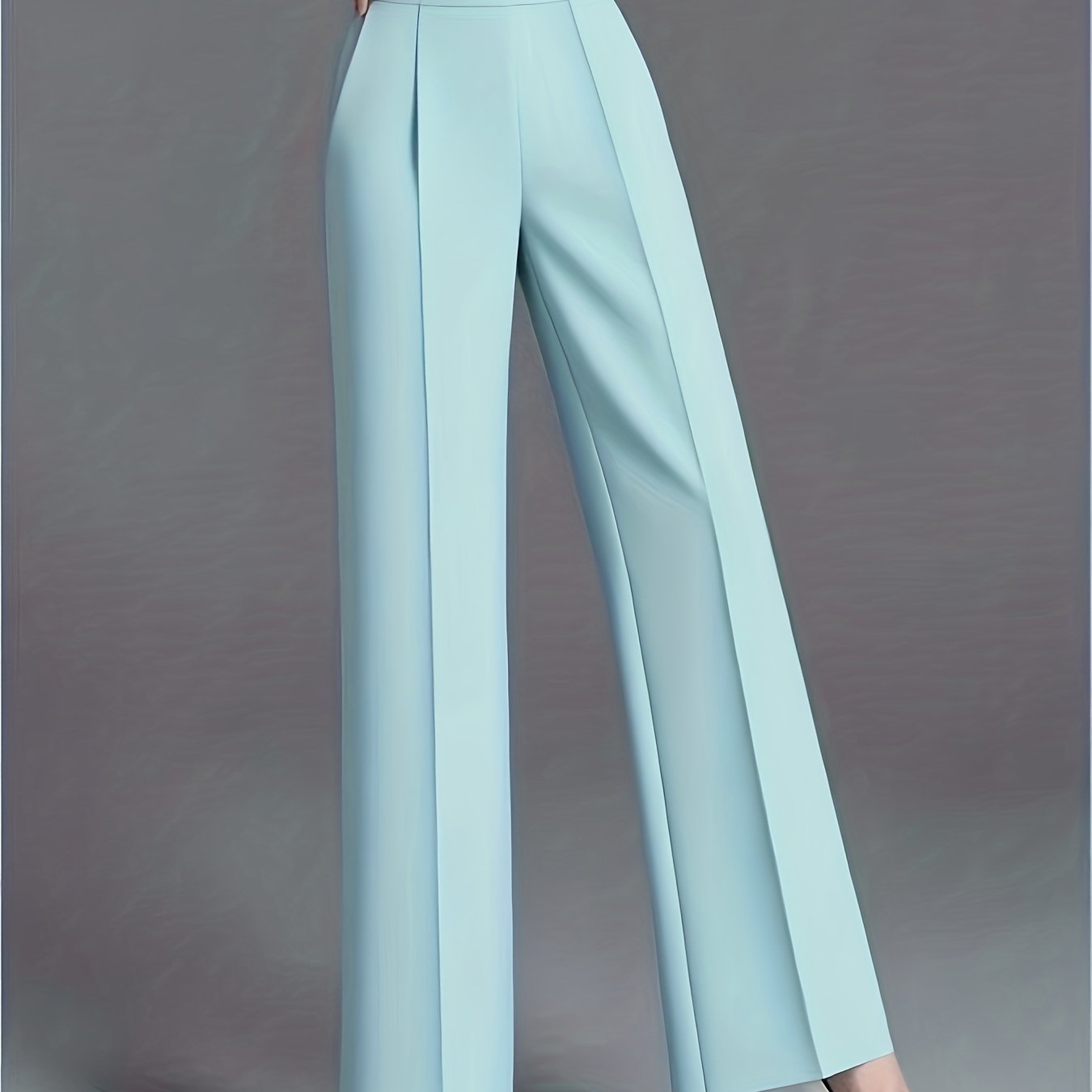 Pantalon Femme Grande Taille Élégant – Taille Haute, Jambe Large, Couleur Unie Rose et Bleu Marine