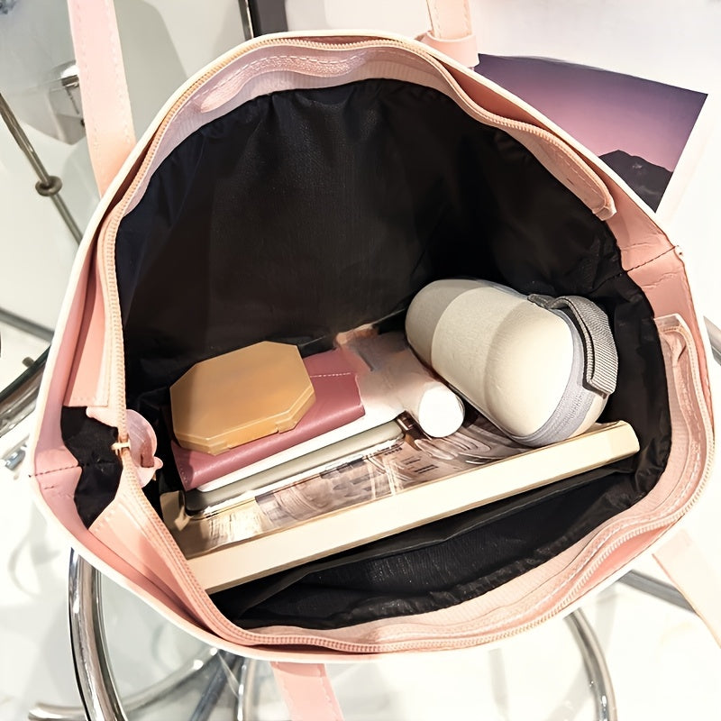 Sac fourre-tout à carreaux pour femmes – grande capacité, léger en PVC, porte-cartes intégré, style professionnel polyvalent, bandoulière, idéal pour courses et usage quotidien