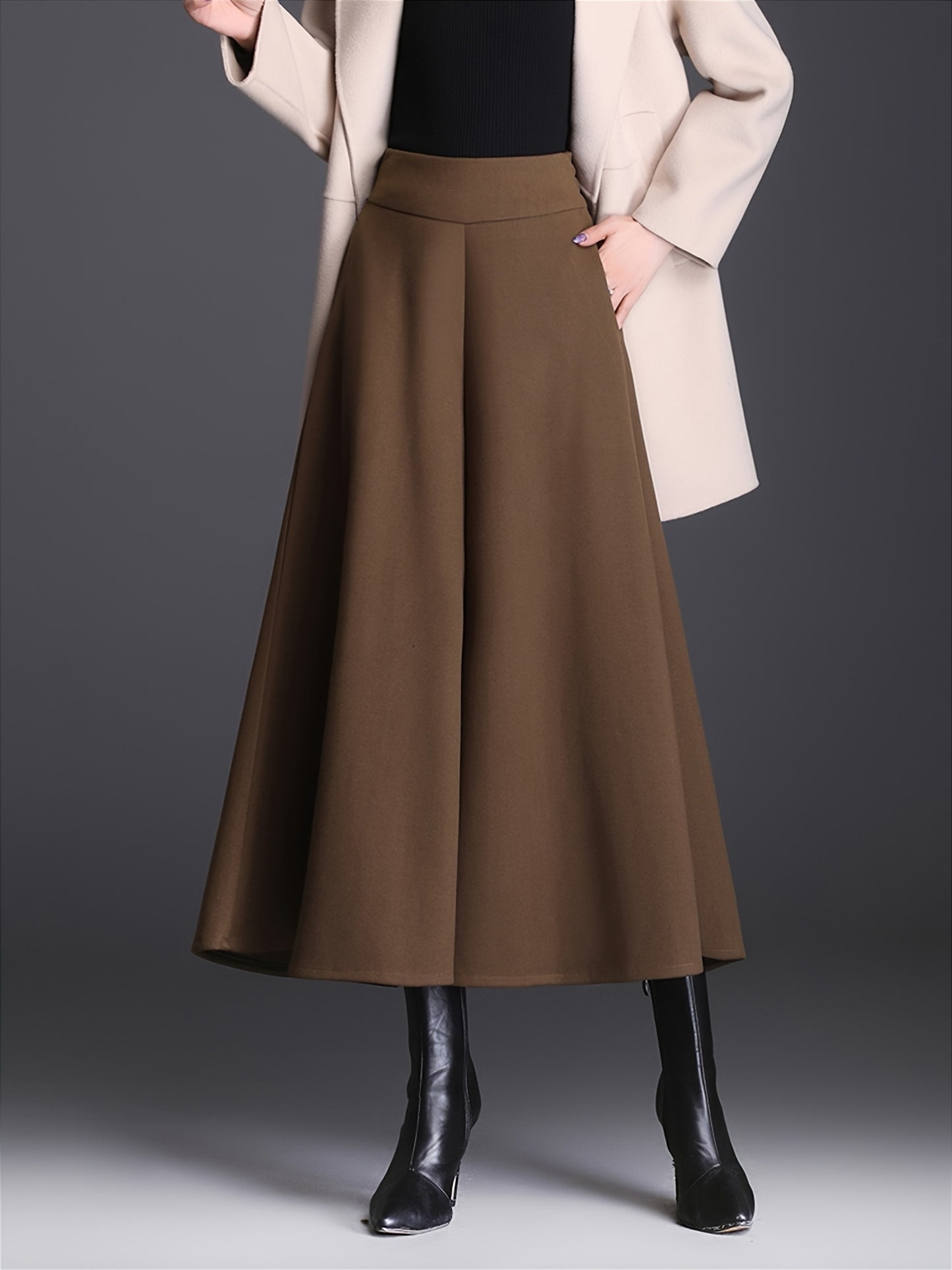 Pantalon Femme Taille Haute – Jambe Large Doublé Polaire, Taille Élastique, Confortable, 7/8, Automne/Hiver