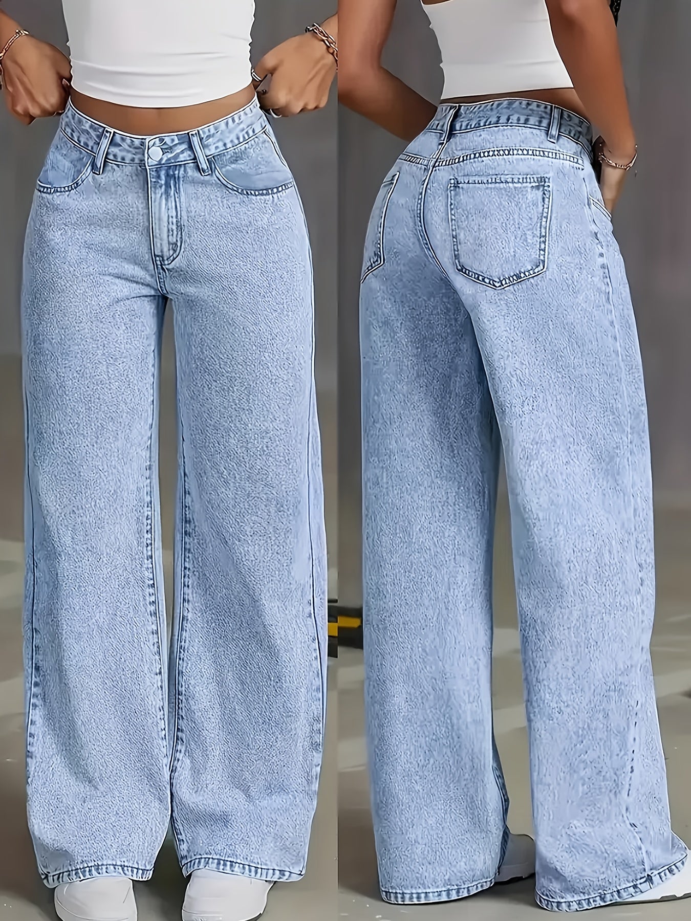 Jeans Femme Grande Taille Extensible Jambe Droite Non Transparent Taille Mi-Haute Boutons Poches Toute Saison Confortable Rétro