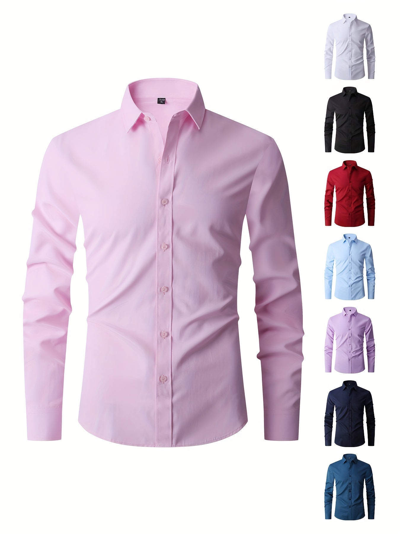 Men'S New Long-Sleeve Shirt, Slim Fit for Young Adults, Business Casual White Shirt in Solid Color, Available in Large Sizes.