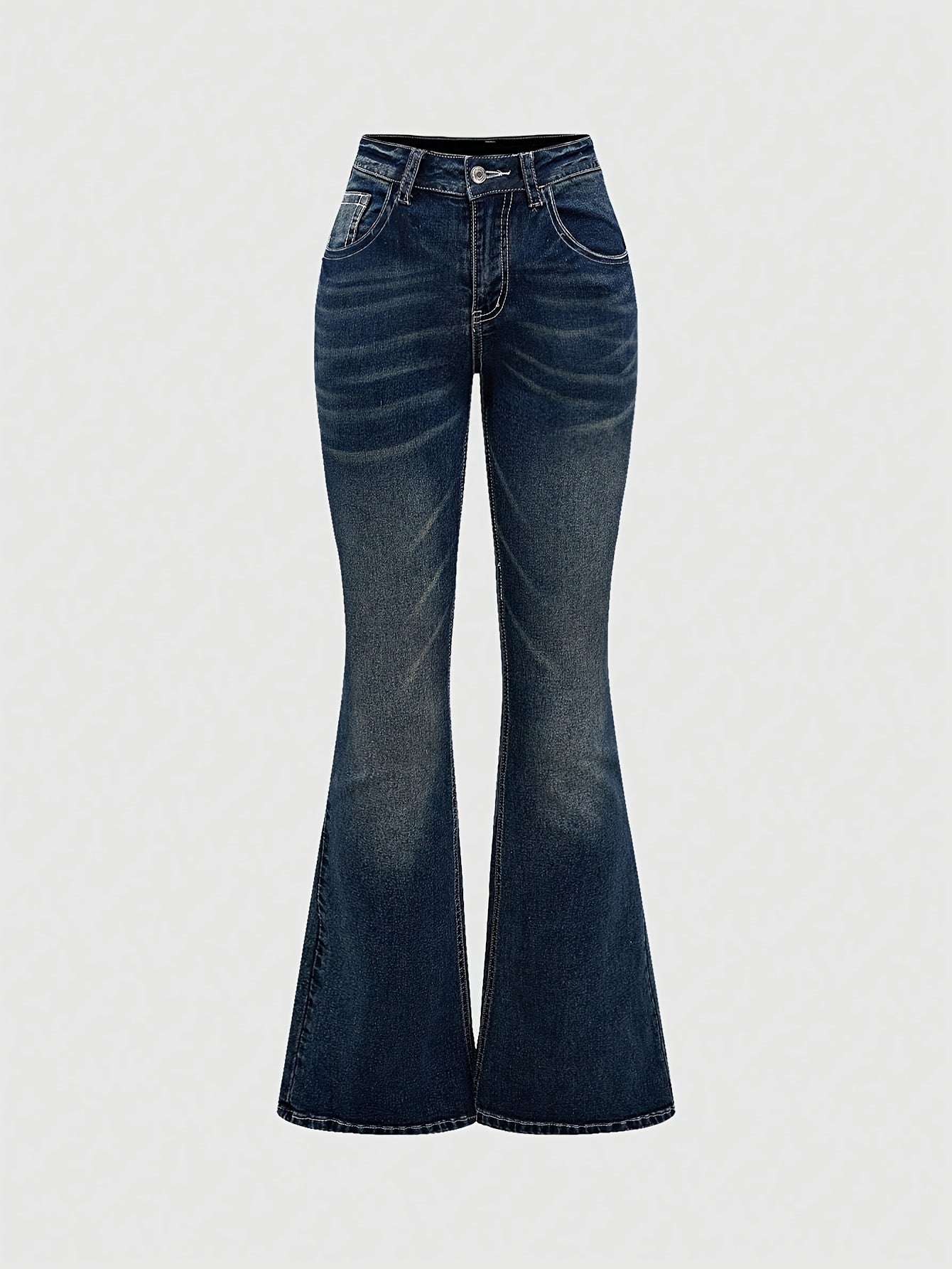 Jeans Femme Évasé Brodé Main Poches Arrière Strass Extensible Toute Saison Élégant Décontracté Lavable Couleur Unie