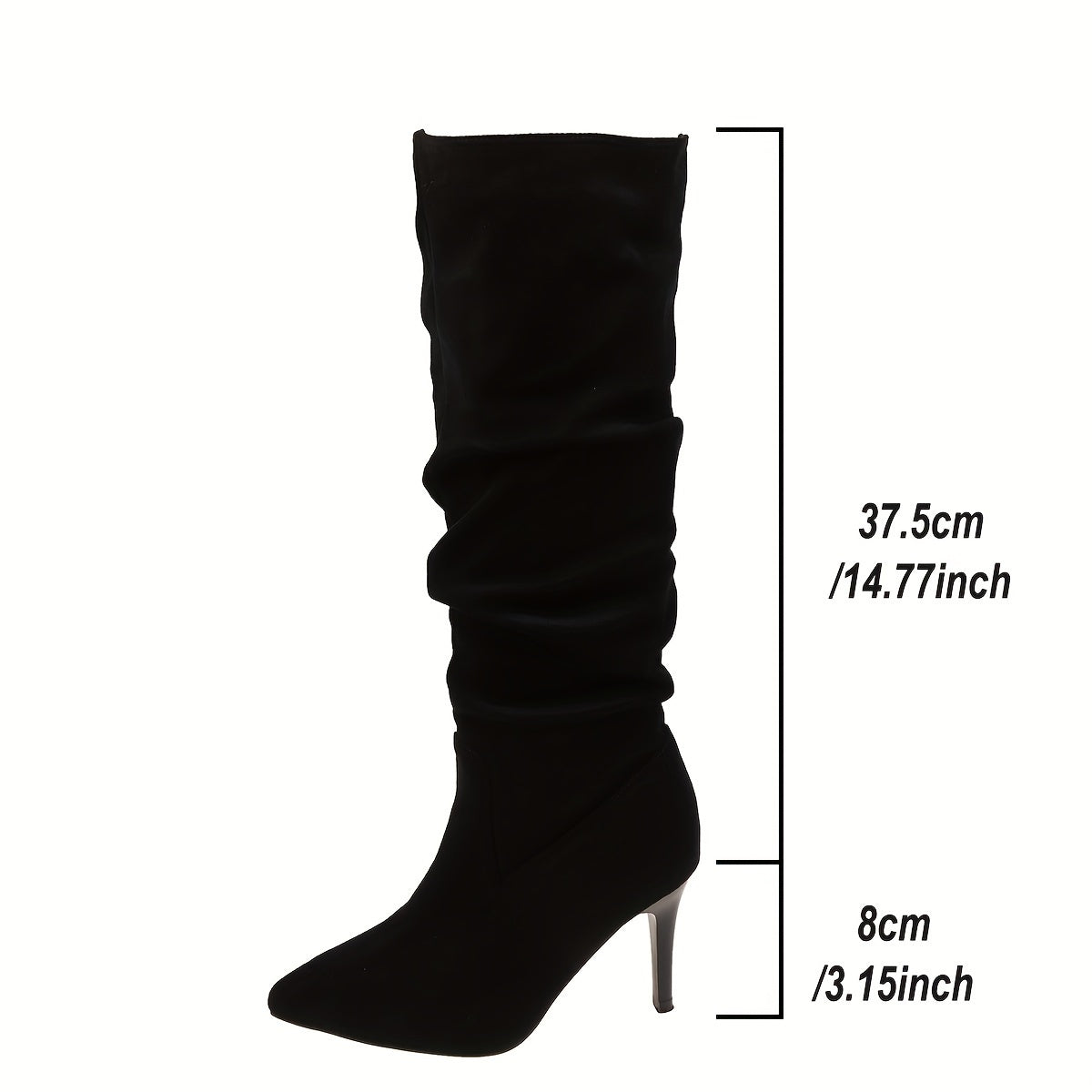 Bottes Sexy Femme à Talons Aiguilles – Montantes au Genou avec Effet Froncé, Dessus Tissu Couleur Unie, Bout Pointu, Semelle en Caoutchouc, Doublure et Semelle Intérieure en PU, Enfilage Facile, Bottines Décontractées Automne Toute Saison