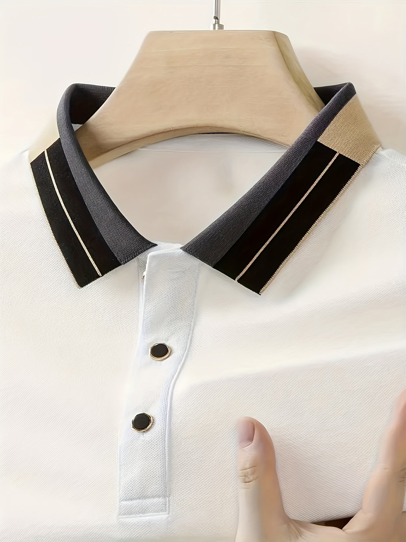 Men's Shirt - Dark Charcoal Gray with Golden Accent Collar, Soft Breathable Fabric Golf Shirt for Business, Casual, - Machine Washable Summer Button-Up Shirt for Office, Vacation, Casual Attire, Vacation Clothing, Sophisticat