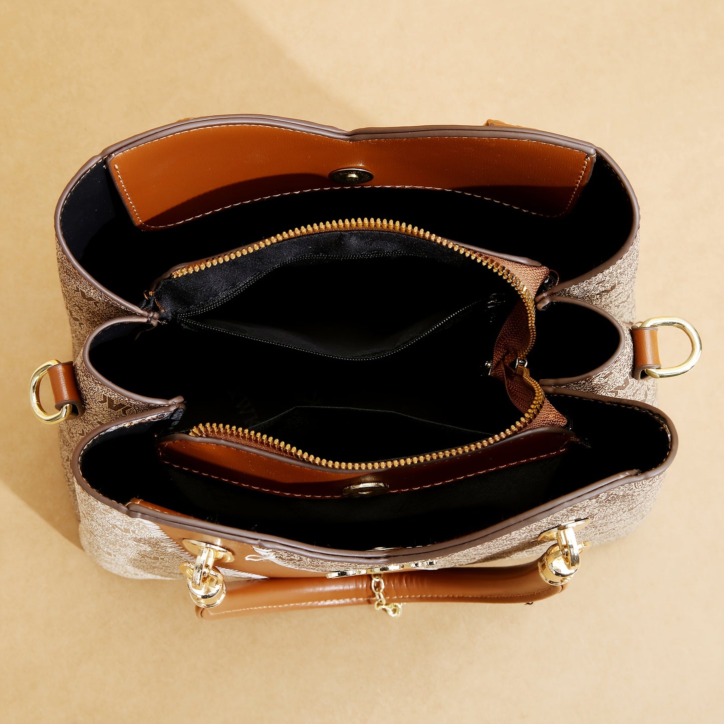 Set de sacs à main de luxe pour femmes – multi-composants, bandoulière amovible, ferrures dorées, grand cabas et pochette style portefeuille, fermeture éclair