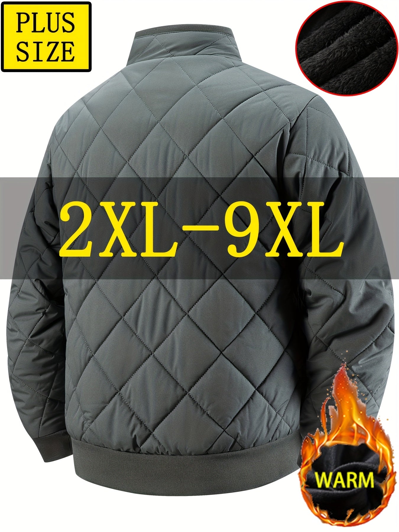 Manteau Hiver Homme Oversize 2XL-9XL – Veste Zippée Épais, Col Montant, Grandes Poches, Casual & Grand Taille