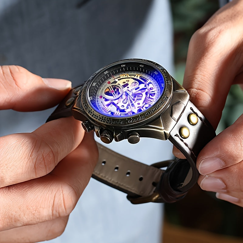 Men's New Mechanical Watch Business Sports Creative Sci-Fi Retro Style Fashion Casual Christmas Gift Choice Elegant Stable Automatic Skeleton Movement Wristwatch