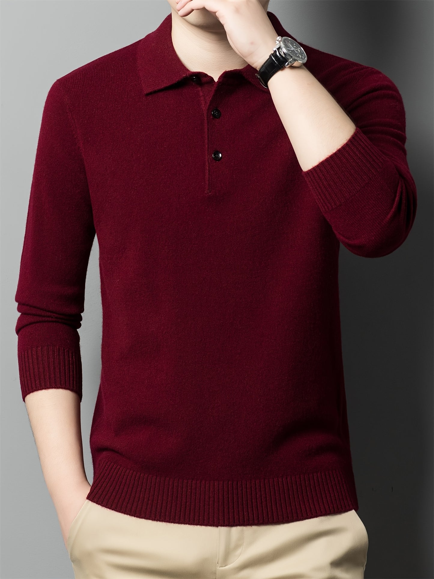 Men'S Slim-Fit Long Sleeve Shirt - Soft Stretchy Knit Button-Front Collar, Solid Color Casual & Formal Tops for Spring/Fall, Office, Party, Everyday - Easy-care Men'S Clothing, Office Attire, Classic Collar, Durable Construct