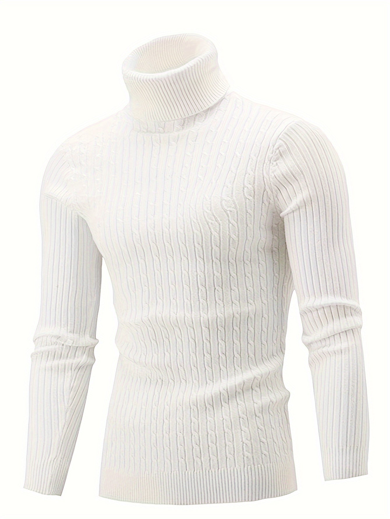 Men's Casual Turtleneck Sweater - Long Sleeve Stretch Knit Pullover, Regular Fit Solid Color Golf & Party Wear, Autumn Winter Wardrobe Essential, Winter Apparel, Academic Style, Ribbed Texture, Cold Weather Clothing, Classic