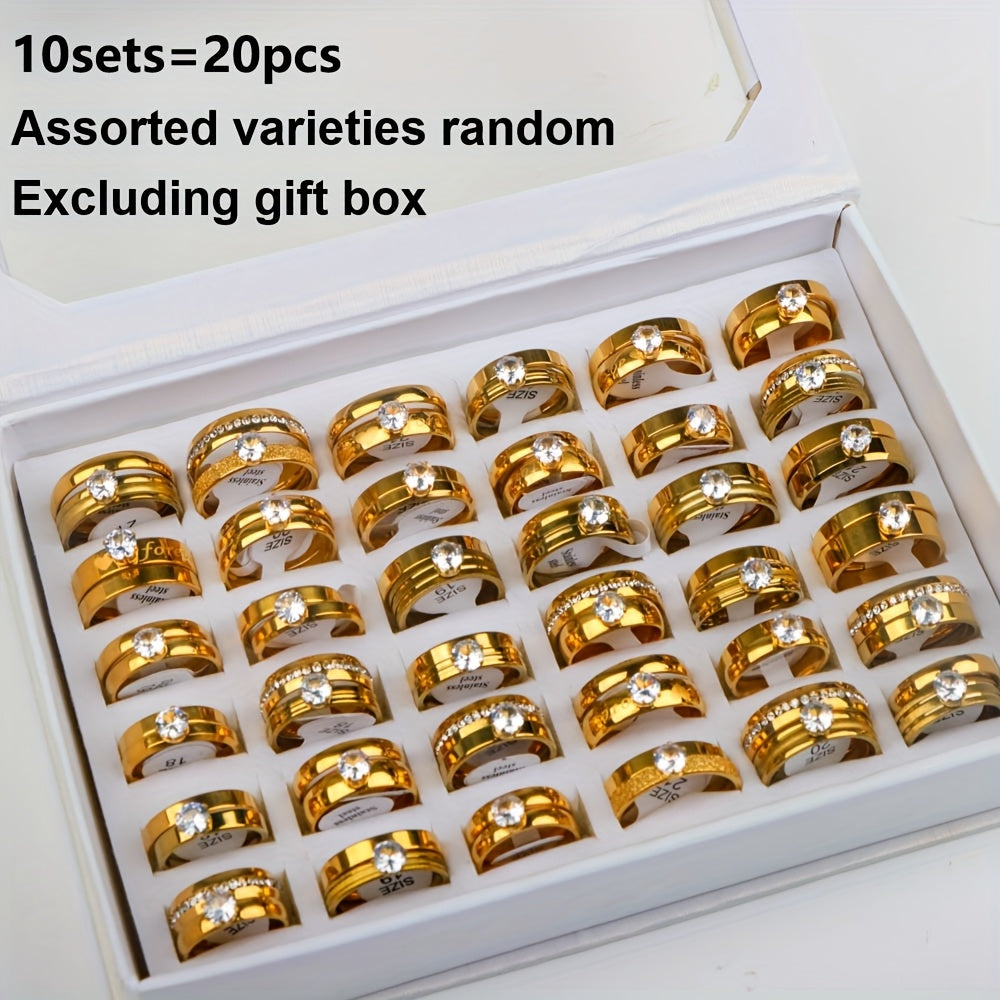 20 Pieces Classic Fashion Romantic, Eternal Love Synthetic Synthetic Zirconia Stainless Steel Rings, Women's and Men's Couple Wedding Ring Sets Jewelry, Proposal EngaSynthetic Gemstoneent Anniversary Valentine'