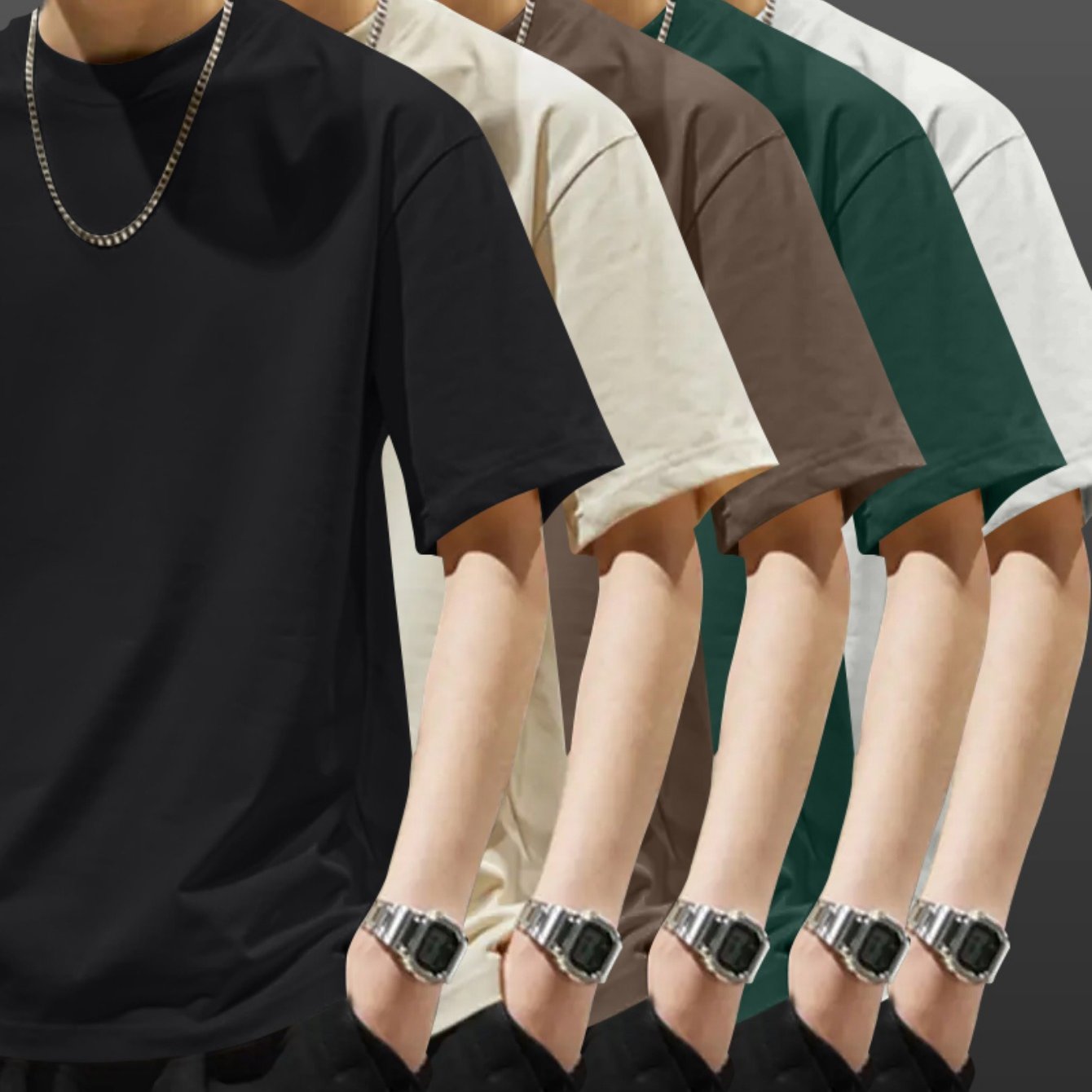 5pcs Pack Men's Heavyweight 100% Cotton T-Shirts - Casual Round Neck Short Sleeve Tees Suitable for Casual Attire, Gym, Office & Social Events - Pack Discount, Machine Washable Basic Wardrobe Staple (No Price Display Limitati