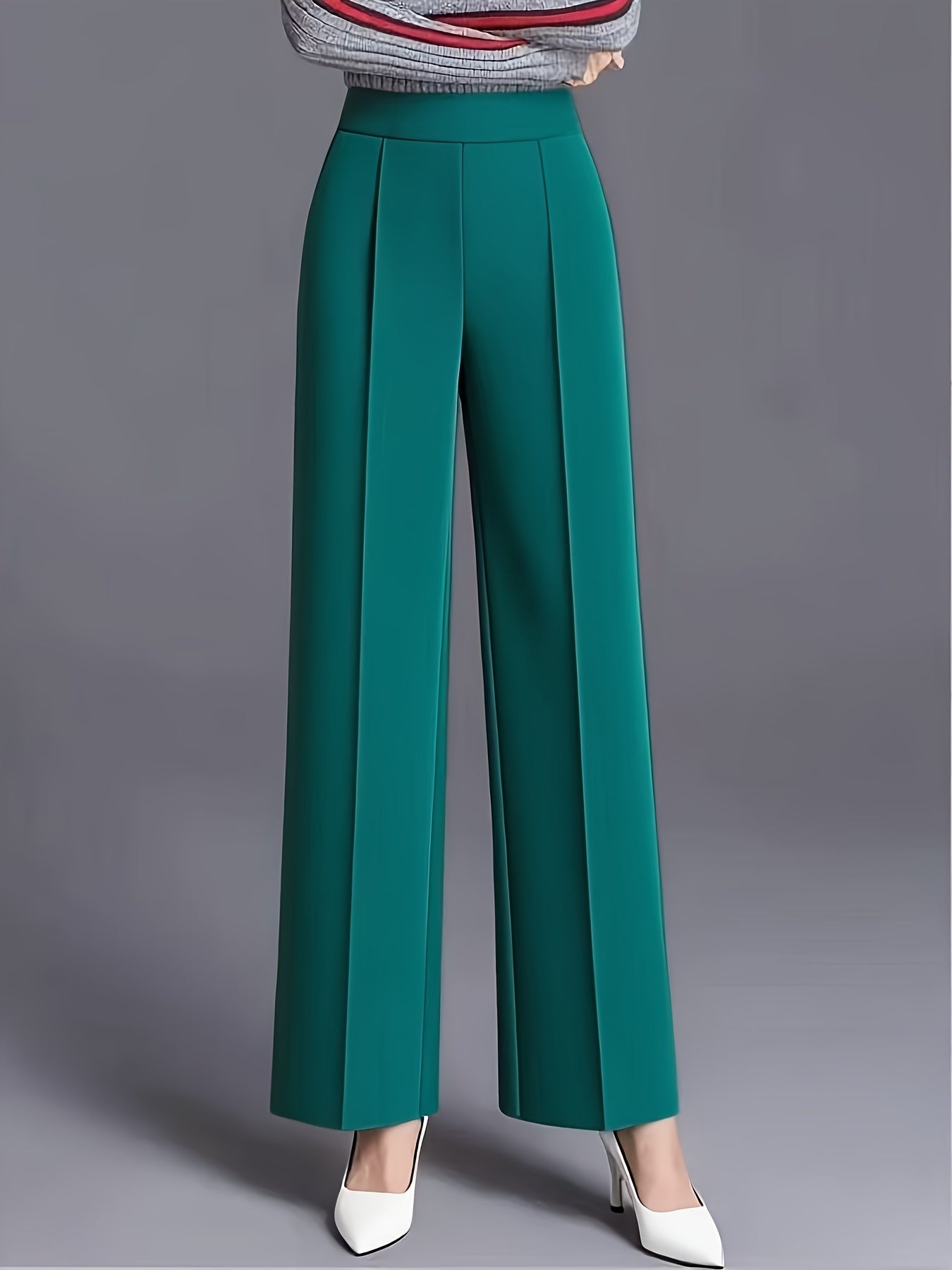 Pantalon Femme Grande Taille Élégant – Taille Haute, Jambe Large, Couleur Unie Rose et Bleu Marine