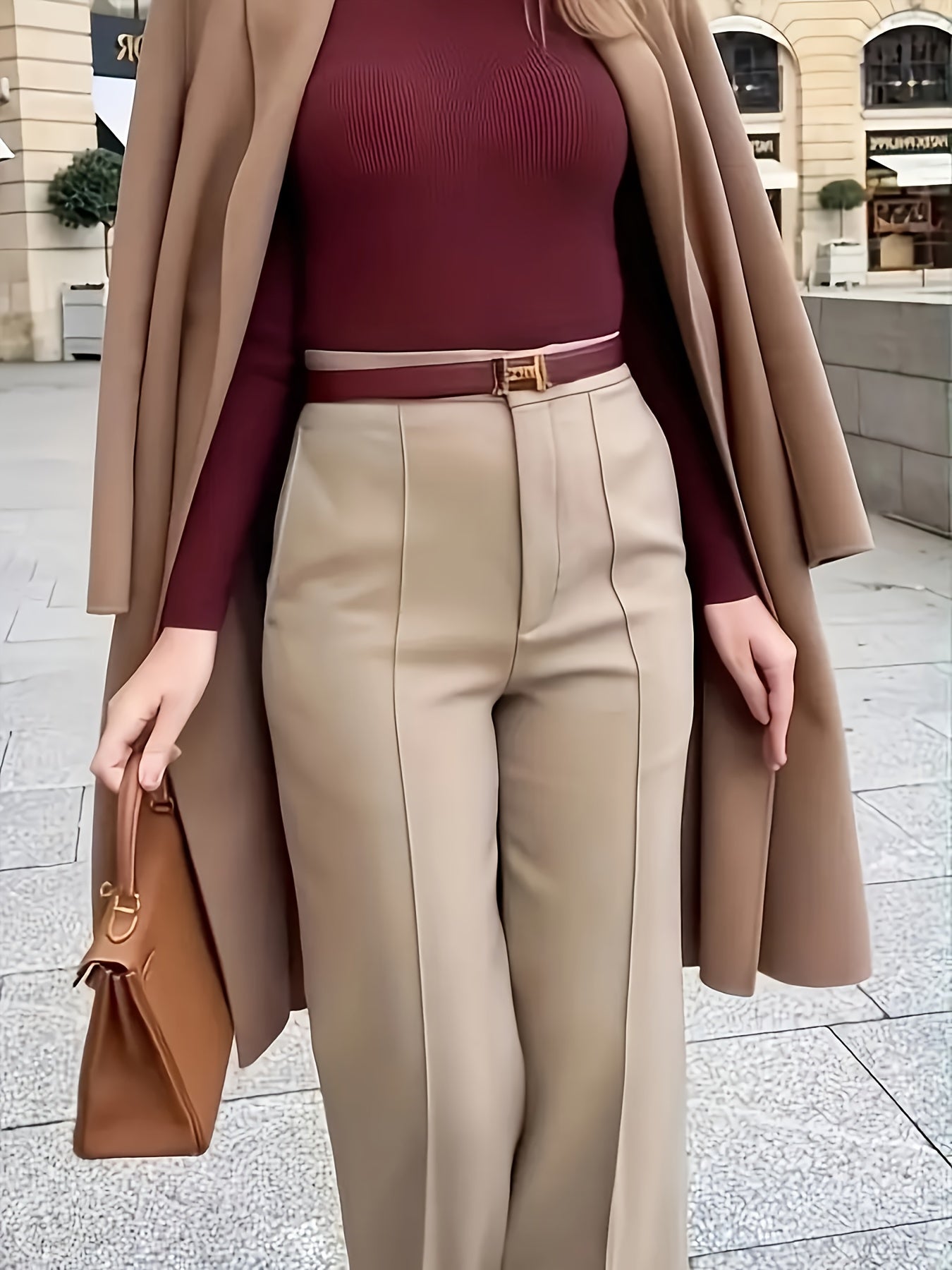 Pantalon Femme Taille Haute – Jambe Large, Extensible, Poches et Fermeture Zippée, Couleur Unie, Tous Saisons