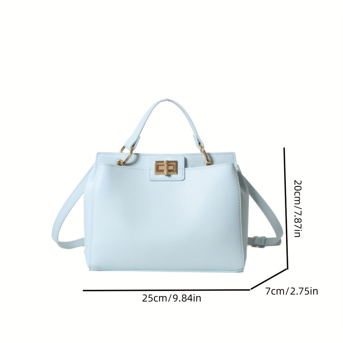 Sac bandoulière convertible bleu clair pour femme – Hardware doré, bandoulière détachable, fermeture pression, polyvalent pour quotidien, travail et voyages