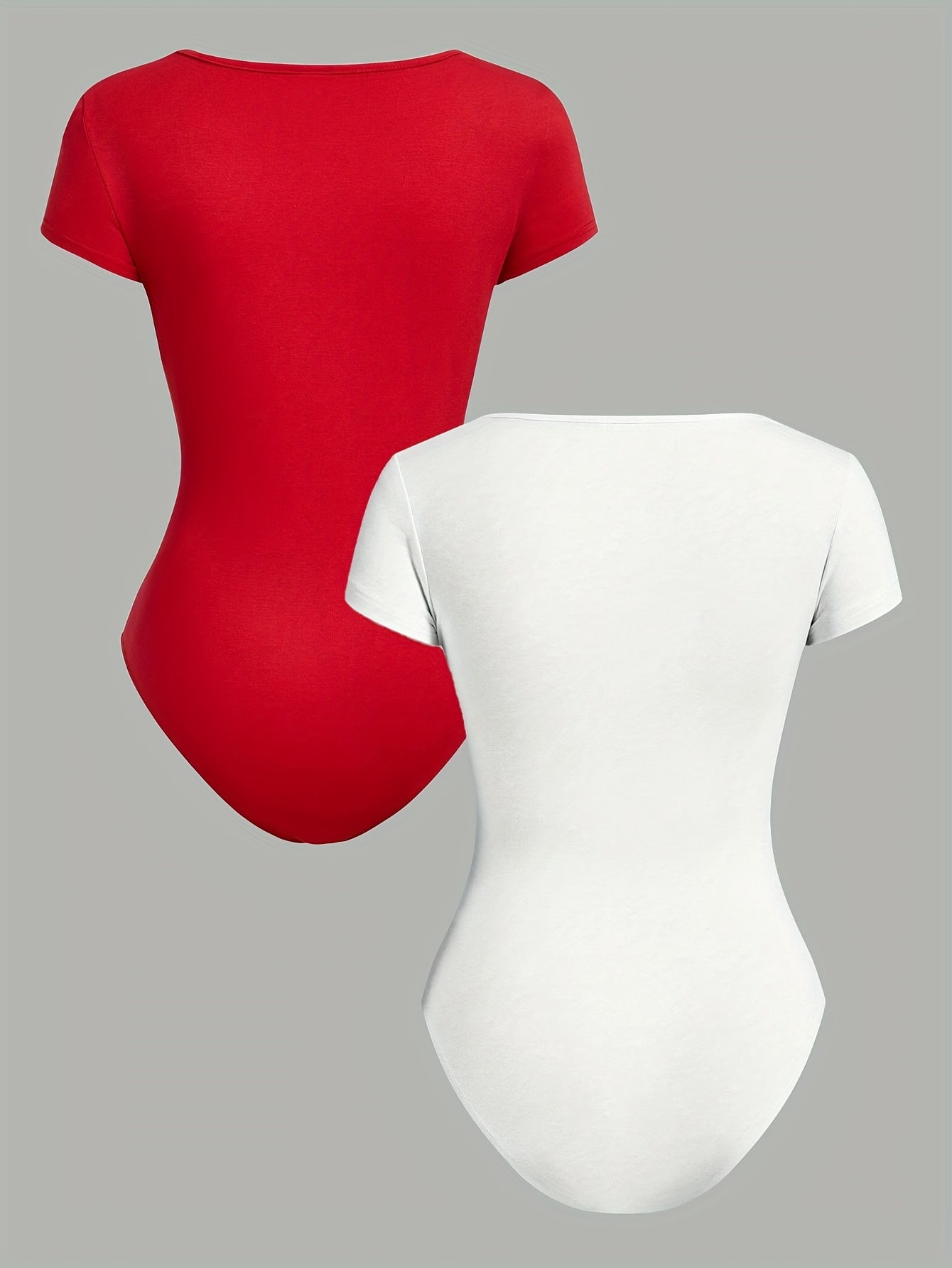 Lot de 2 combinaisons femme à col carré, manches courtes, coupe ajustée, style décontracté et sportif, une pièce pantalon confortable