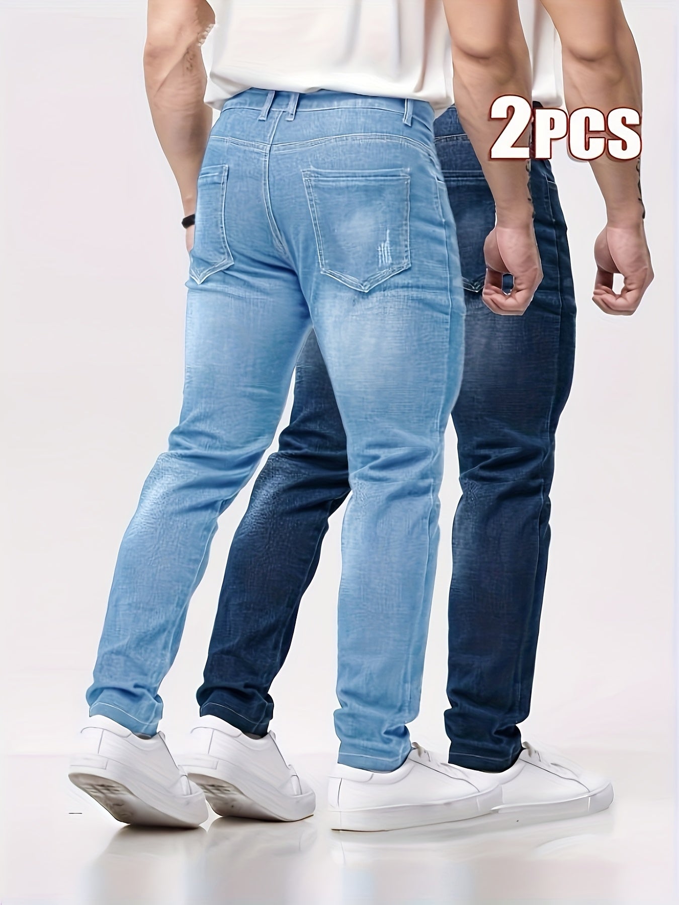 Lot de 2 jeans skinny homme – Style casual, tissu légèrement extensible, couleur unie, longueur normale, toutes saisons avec poches