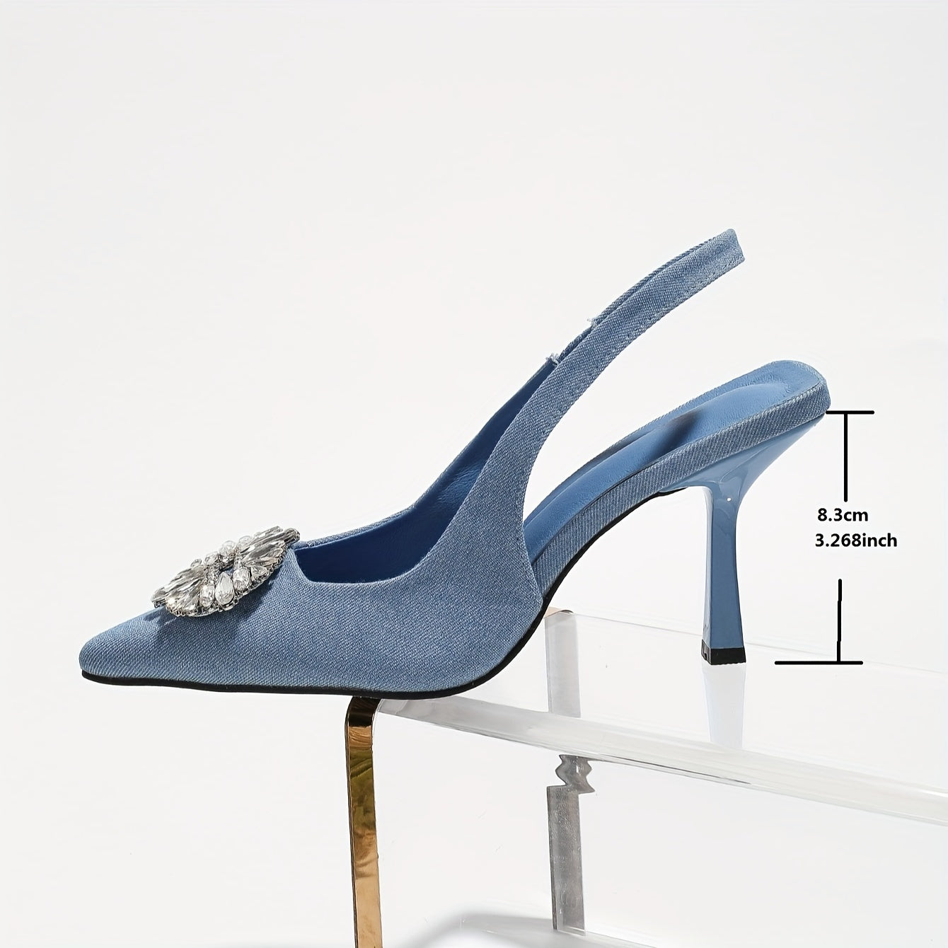 Sandales à Talons Aiguilles pour Femme – Bout Pointu Bleu, Bride à la Cheville en Verre, Enfilage Facile, Élégantes et Polyvalentes Toutes Saisons pour Occasions Décontractées et Formelles, Semelle en Caoutchouc pour Stabilité