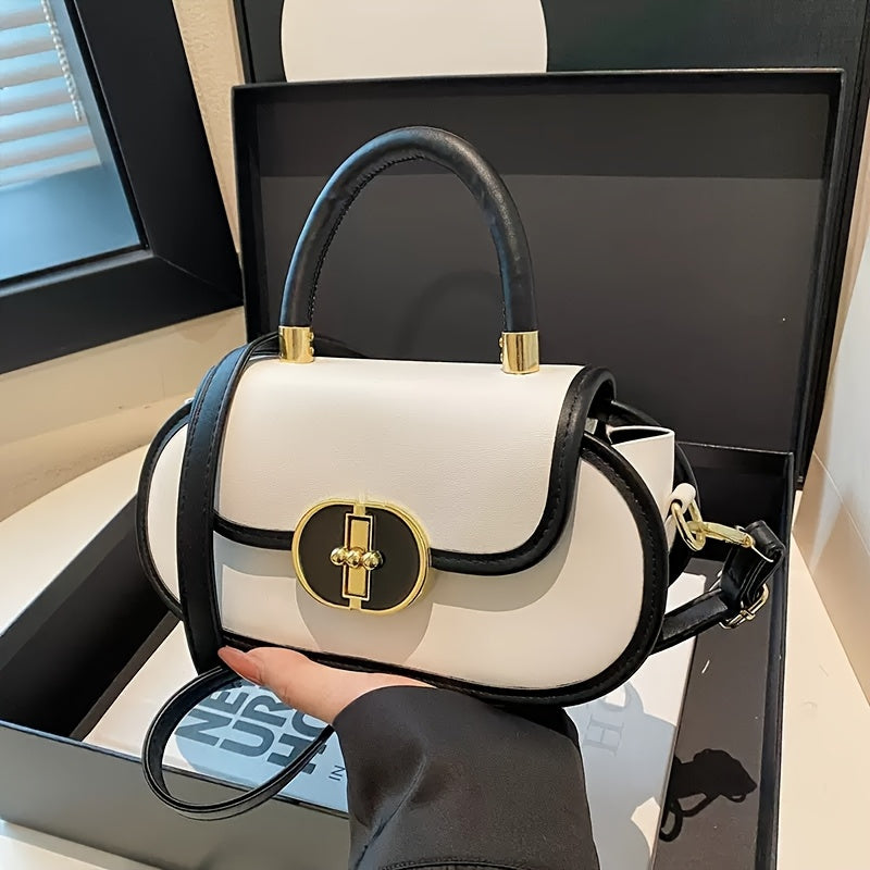 Sac à main réglable pour femmes – petit sac carré avec emblème doré, fermeture zippée, texture givrée, design minimaliste léger, printemps/été, couleurs café/blanc/marron/noir, élégant et pratique au quotidien