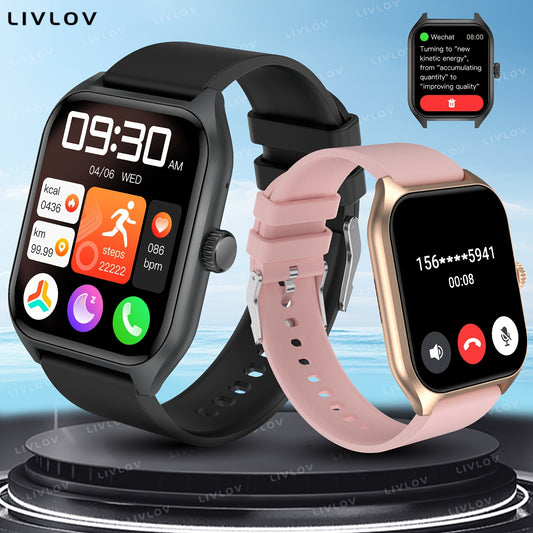 4.98cm Smart Watch with Body Temp/ Monitor, Smart Watch with Wireless Call (Answer/ Make/ Reject Calls) for Men Women, Fitness Activity Tracker with 100+ Sports Modes/ SOS/ Game/ AI Voice/ Calculator, Compatible with Android