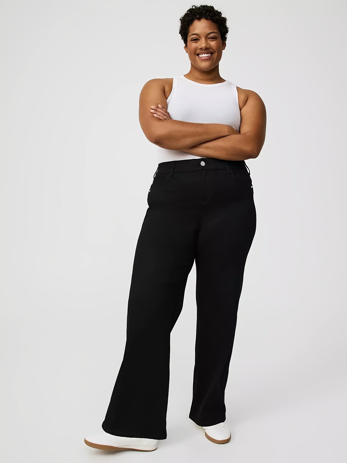 Jeans Femme Taille Haute – Coupe Droite, Denim Stretch Noir, Confort Toute Saison, Casual et Durable