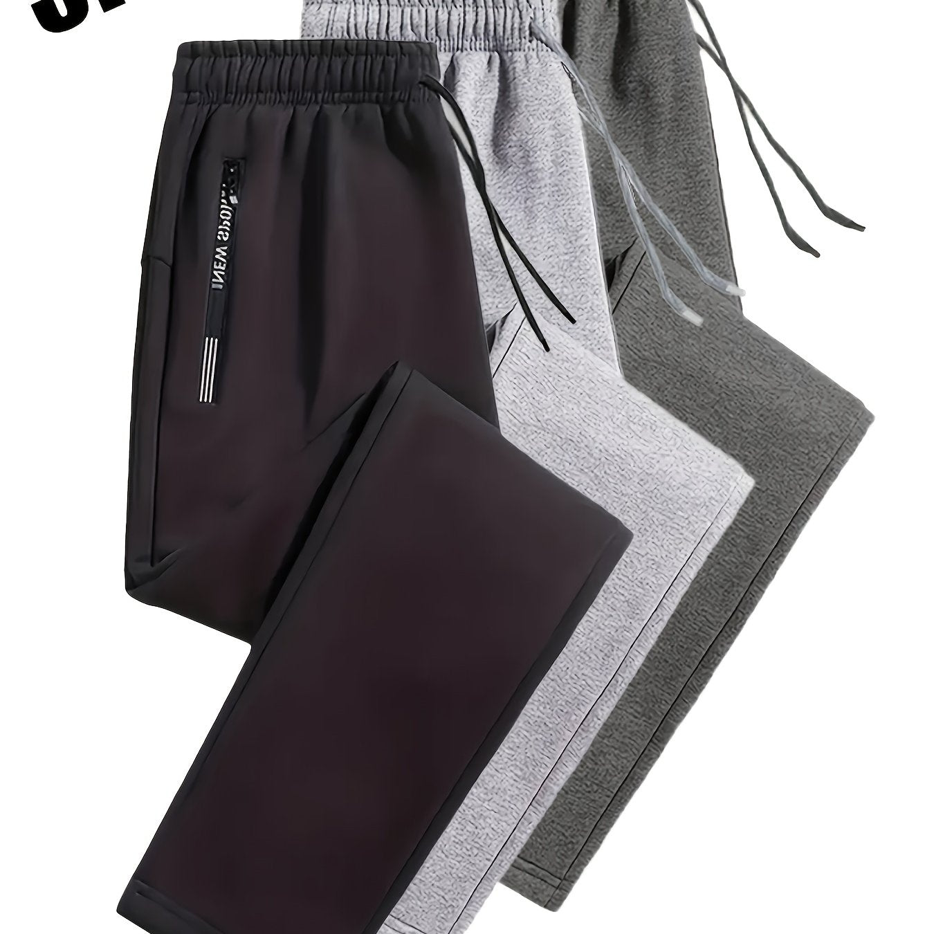 3pcs Joggers Homme – Confortables, Cordon Élastique, Poches Zippées, Casual & Sport, Tout Saison