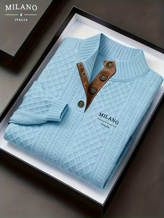 Men'S Jacquard Knit Sweater for Autumn And Winter, a Mature And Stylish Pullover with a Stand-Up Collar, Perfect for Halloween Outfits. This Top Features Jacquard Patterns with Contrasting Colors at The Neckline And Elbow Pat