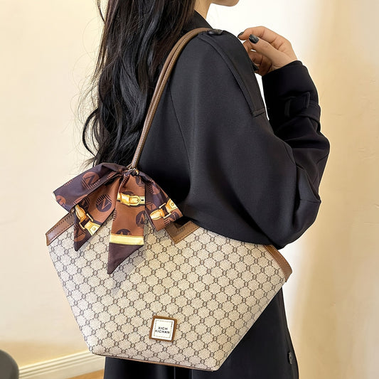 Sac fourre-tout vintage élégant pour femmes – grande capacité, simili cuir, fermeture zippée, spacieux pour travail et événements, disponible en brun foncé, gris, blanc