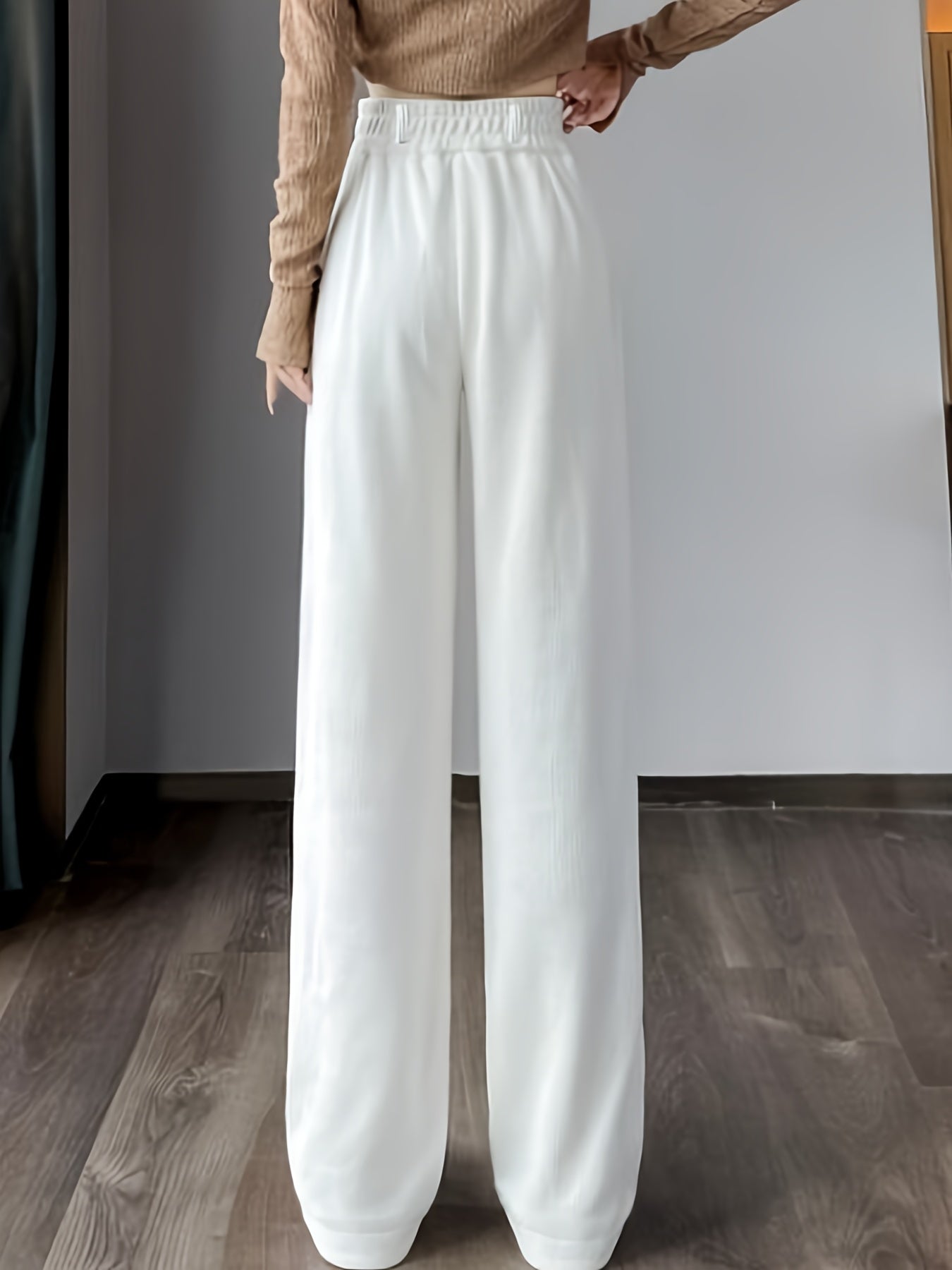 Pantalon Femme Jambe Large – Élégant, Taille Haute, Tissu Non Extensible, Bureau et Décontracté, Automne/Hiver