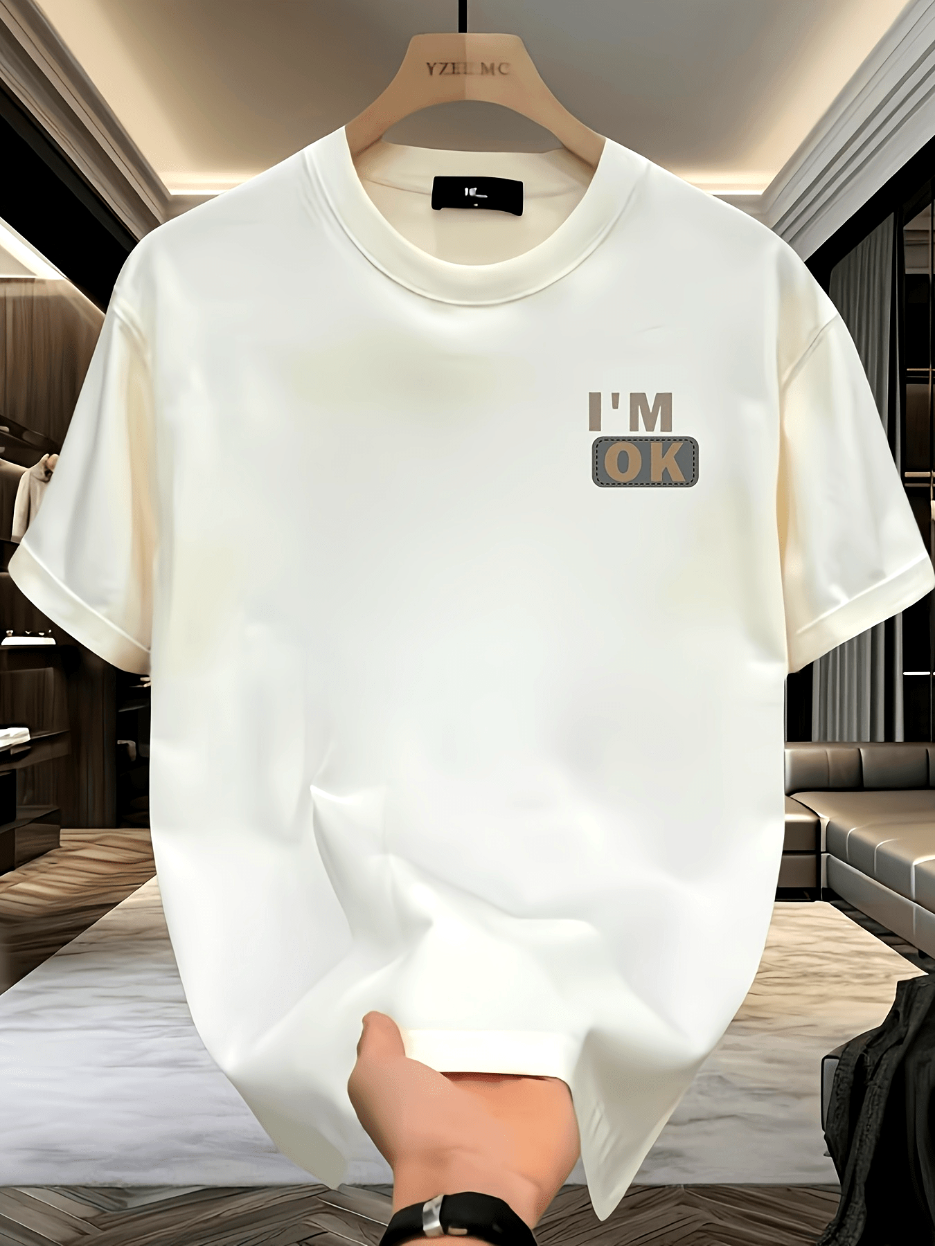 Heavy cotton letter printed short-sleeved T-shirt men's summer loose and versatile top