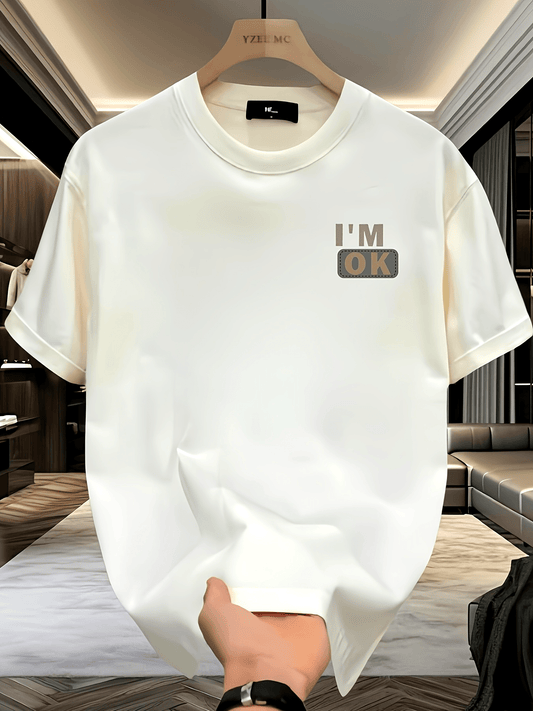 Heavy cotton letter printed short-sleeved T-shirt men's summer loose and versatile top