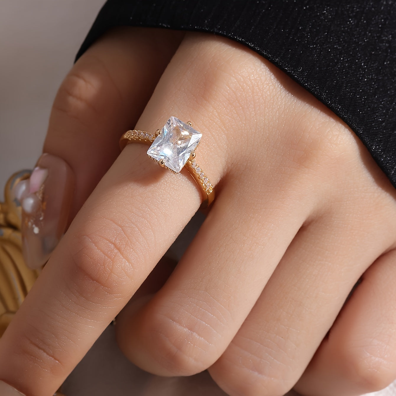 5-Piece Set Elegant Geometric Copper Ring Set with Synthetic Cubic Zirconia, Vintage Style, Fashion Stackable Rings for Women, Perfect for Wedding & Banquet, All-Season Wear