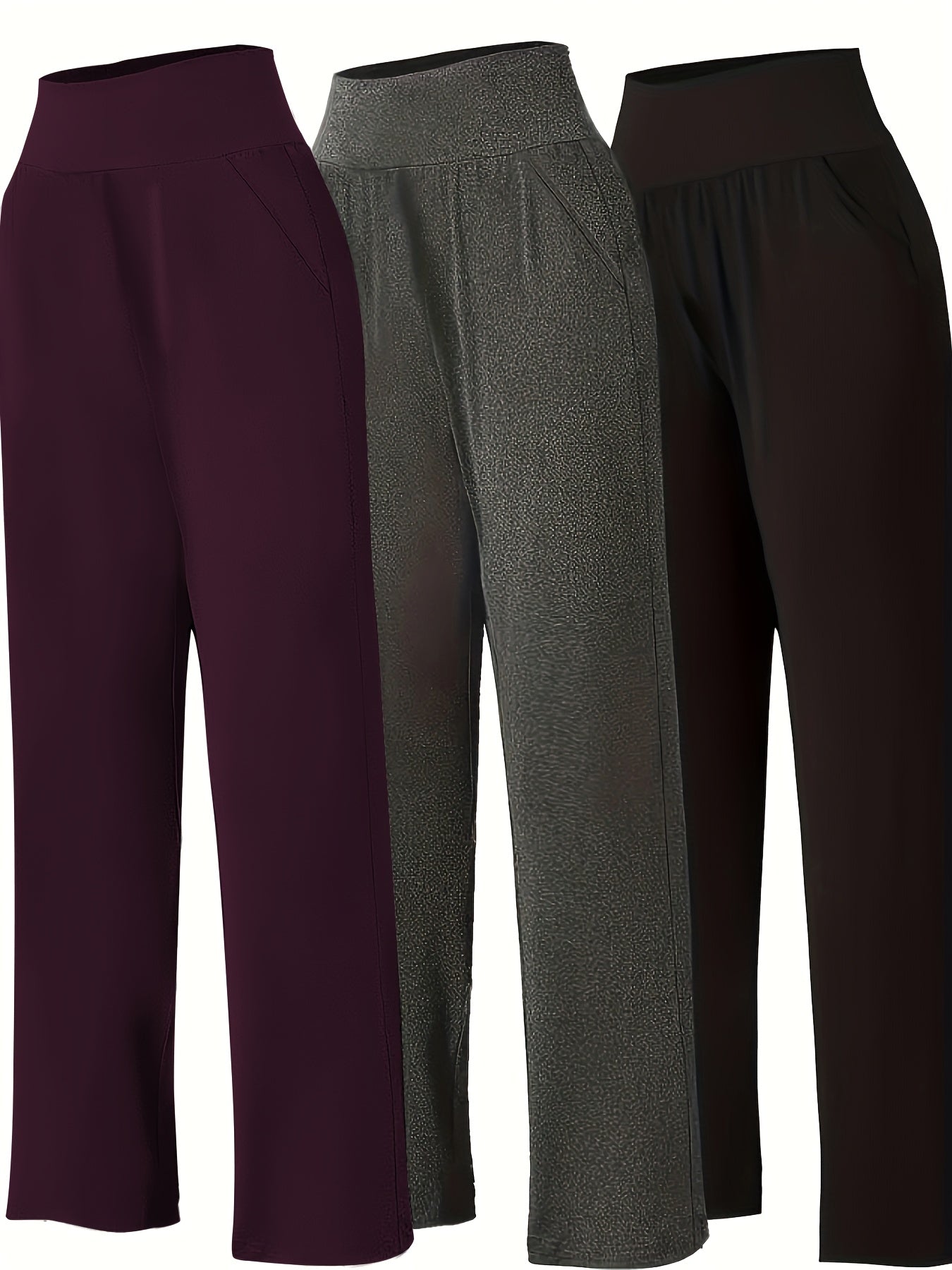 Pantalon Femme Grande Taille Décontracté – Taille Haute avec Poches, 3 Couleurs (Pourpre, Gris, Noir), Tous Saisons