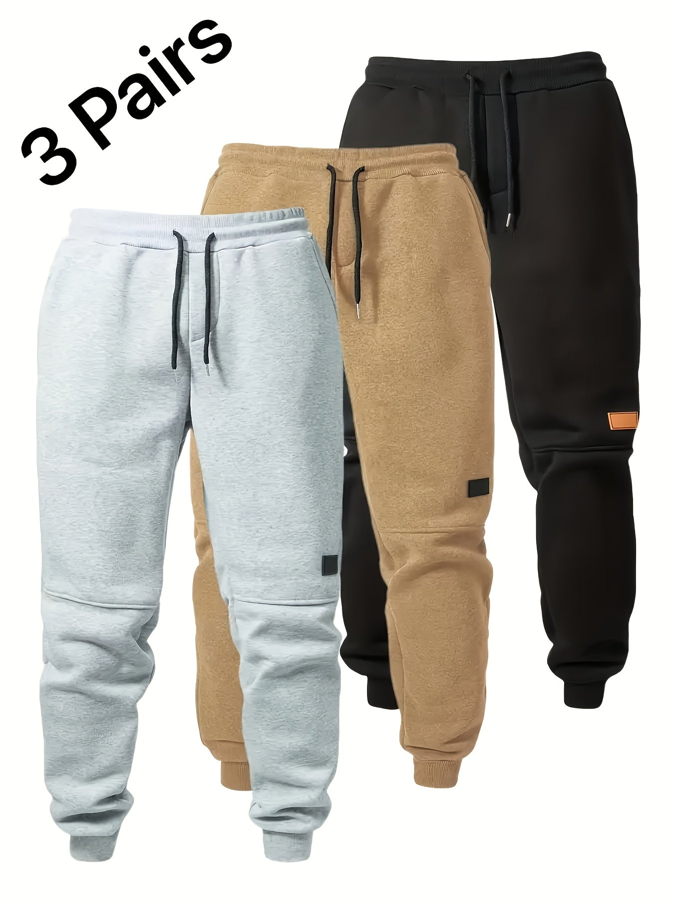 3pcs Joggers Homme – Cordon Élastique, Casual, Solid Color, Regular Fit, Automne/Hiver