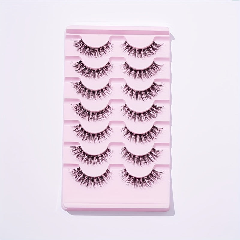 7 Paires de Cils Postiches Naturels – Style Croisé Queue de Poisson, D Curl, Base Transparente, Effet Naturel