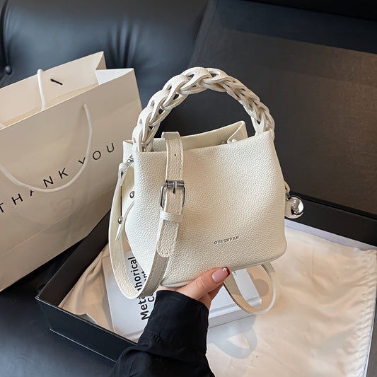 Sac seau blanc pour femmes en simili cuir synthétique – sac bandoulière tendance avec fermeture magnétique, design polyvalent été, accessoire mode minimaliste