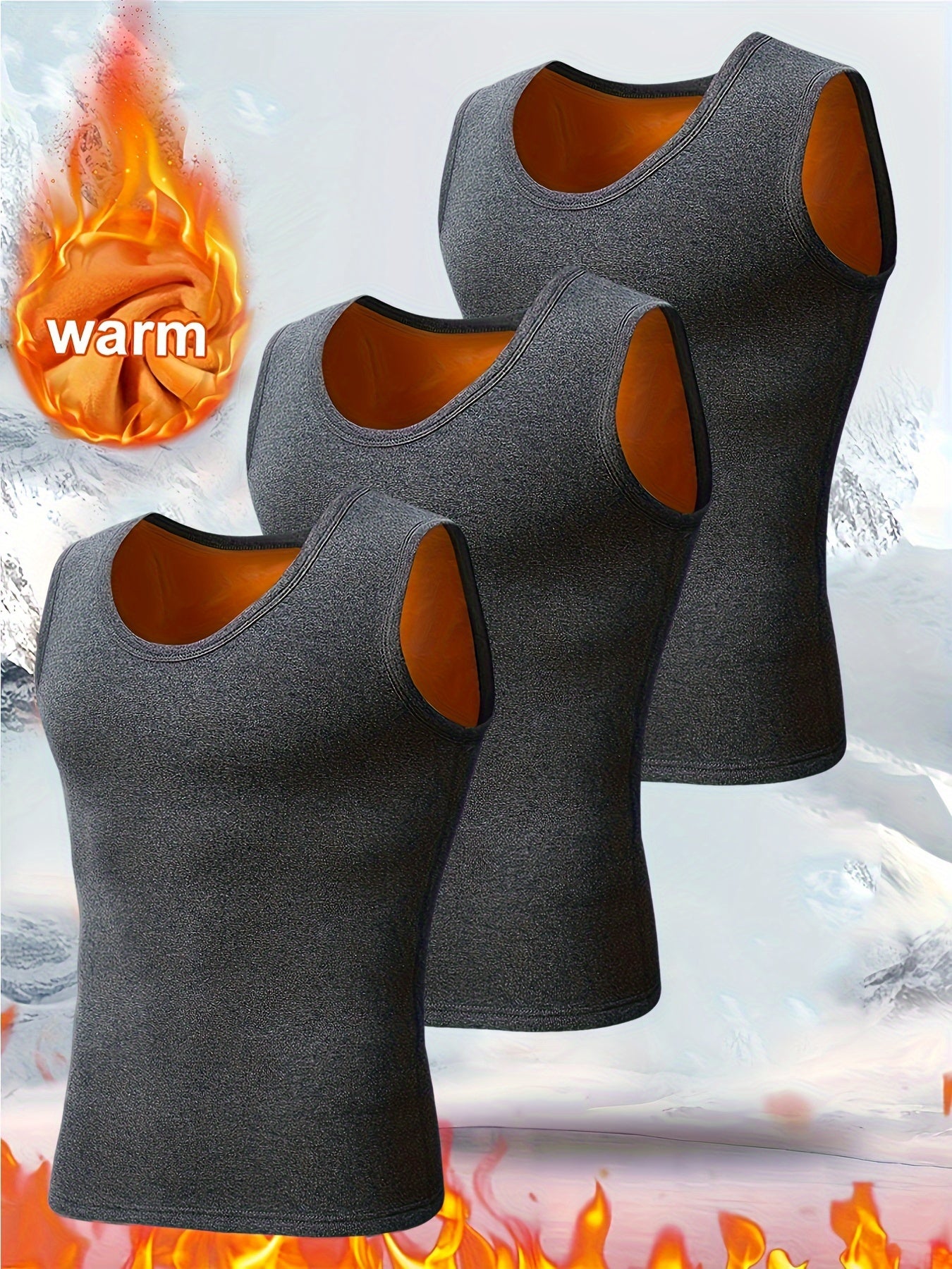 3pcs Débardeurs Thermiques Homme – Polaire Dorée, Chauds et Extensibles