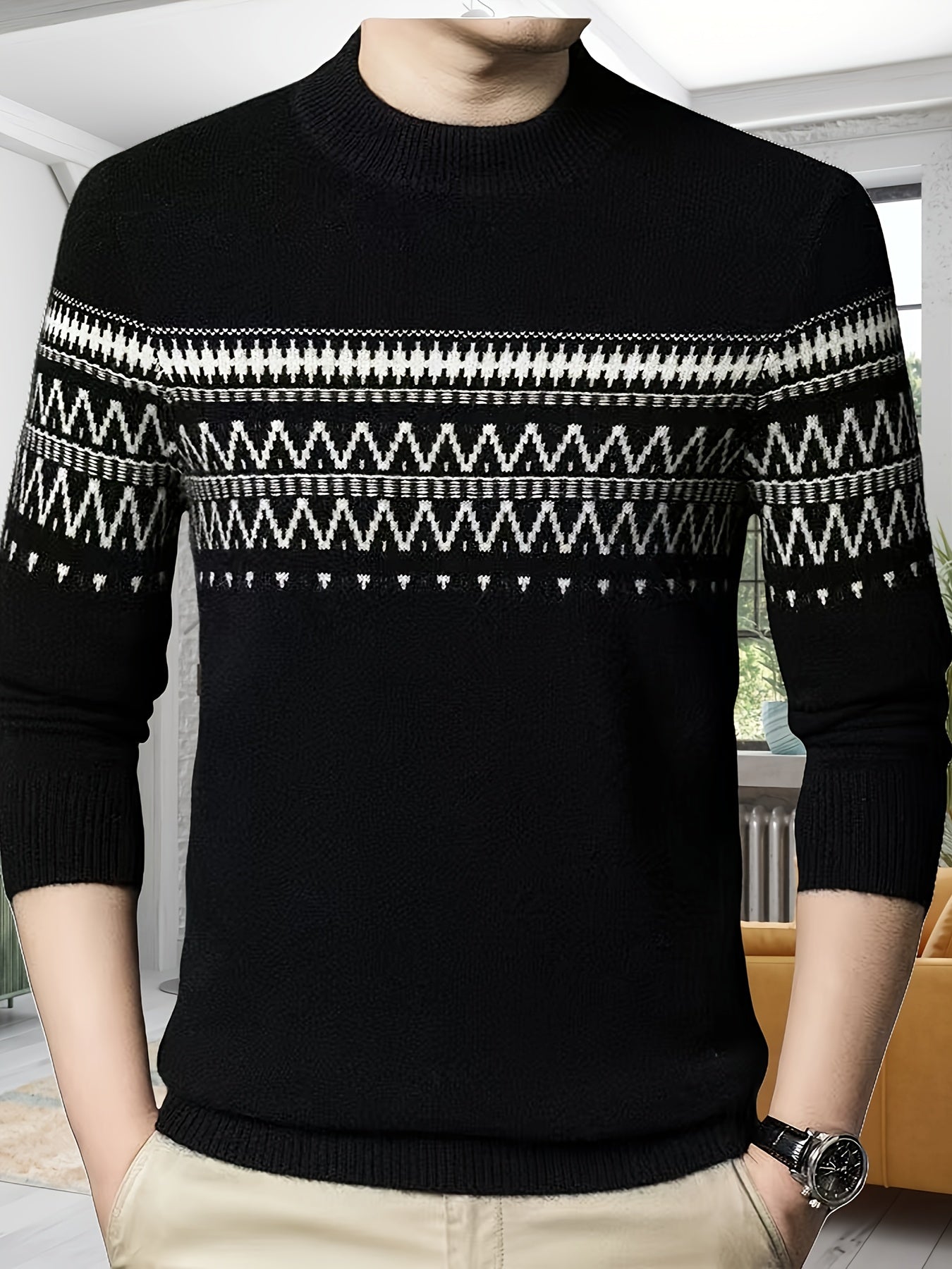 Sweater Plus Size à Motifs Géométriques