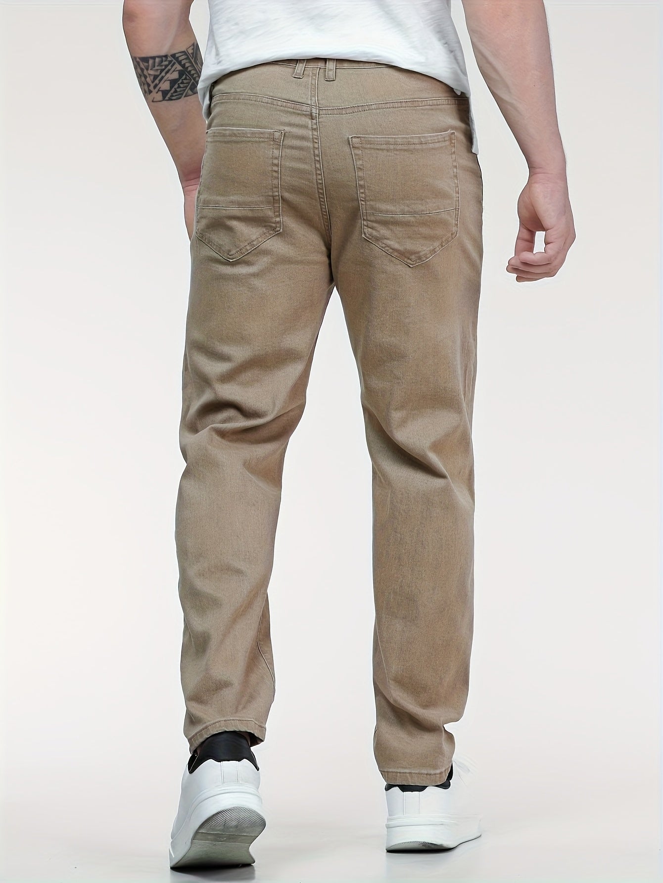 Jean denim homme grande taille extensible – Pantalon casual droit avec poches, marron, coupe confortable toutes saisons, tissu légèrement extensible