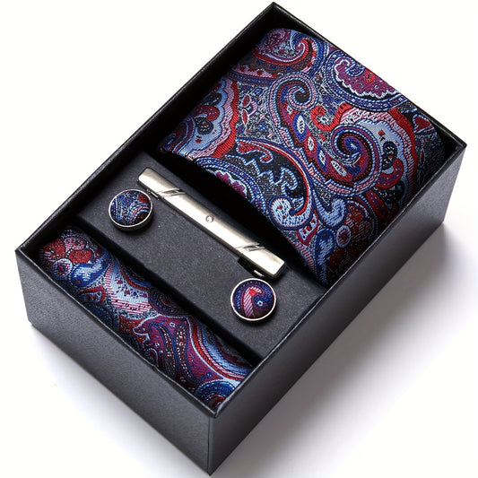 Set Cravate & Pochette Homme – Motif Paisley, Boutons, Coffret Cadeau, Mariage & Travail