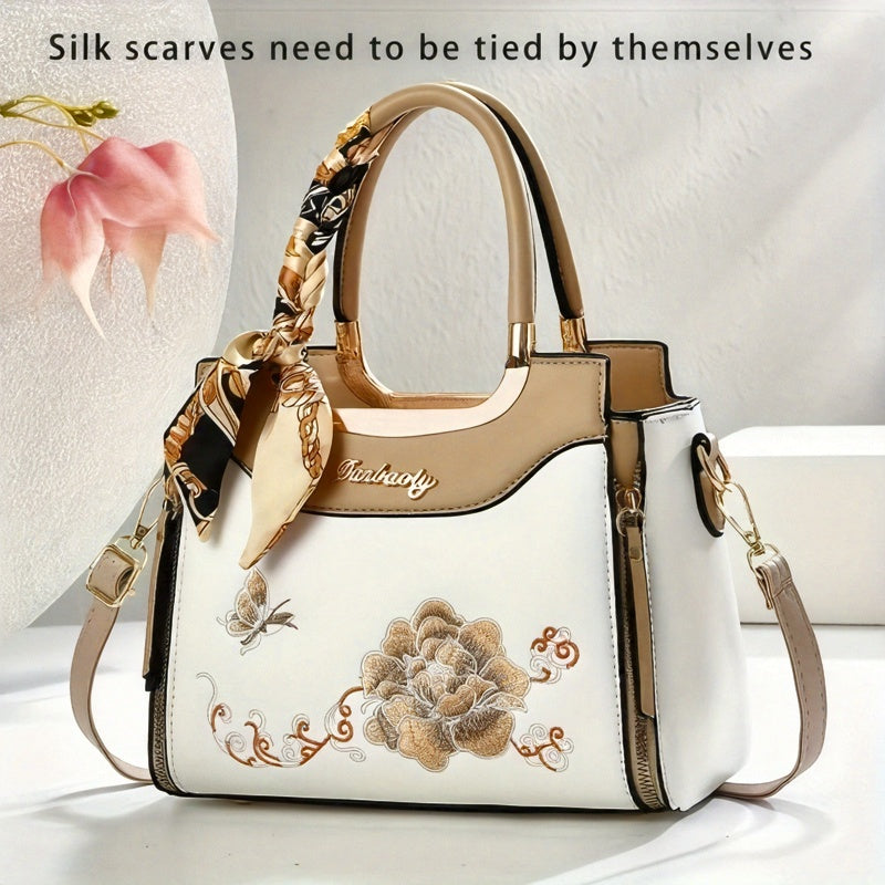 Sac Bandoulière Élégant Femme– Noir avec Broderie Florale et Bandoulière Amovible, Grande Capacité, Fermeture Éclair, Sac à Épaule, Cadeau Idéal pour Maman, Sac Polyvalent pour le Quotidien, Accessoire Sophistiqué, Finition Premium