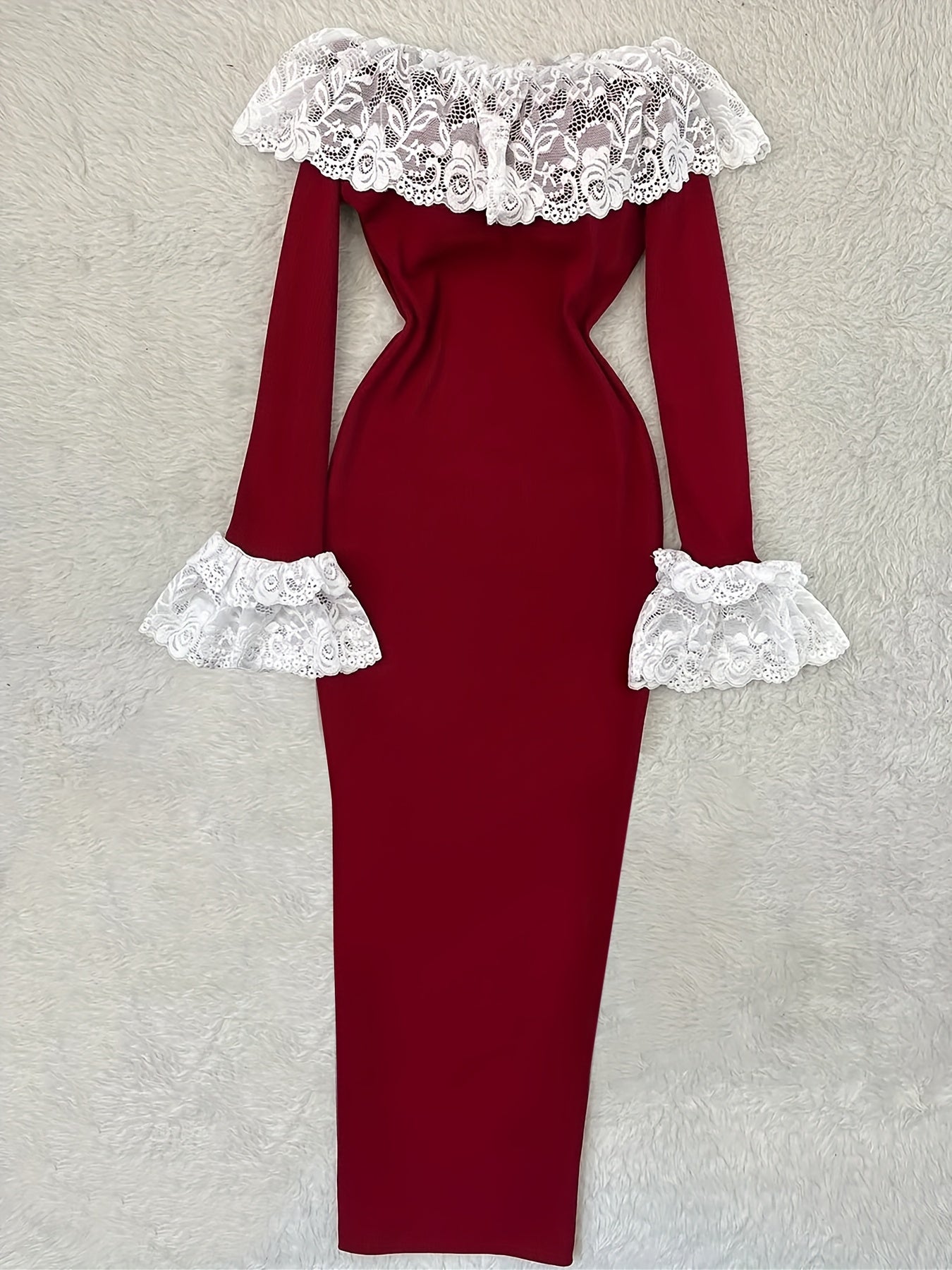 Elegant Off-the-Shoulder Lace-Trimmed Dress | Fitted Waist, Versatile for Parties, Dates, Birthdays, Valentine's, Weddings, Vacations