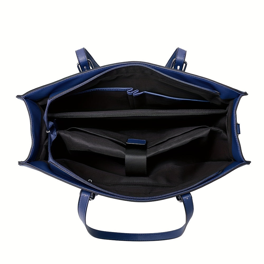 Sac Cabas Femme– Bandoulière Amovible, Fermeture Éclair, Sans Motif, Bord Peint, Facile d’Entretien – Noir/Blanc/Marron Clair