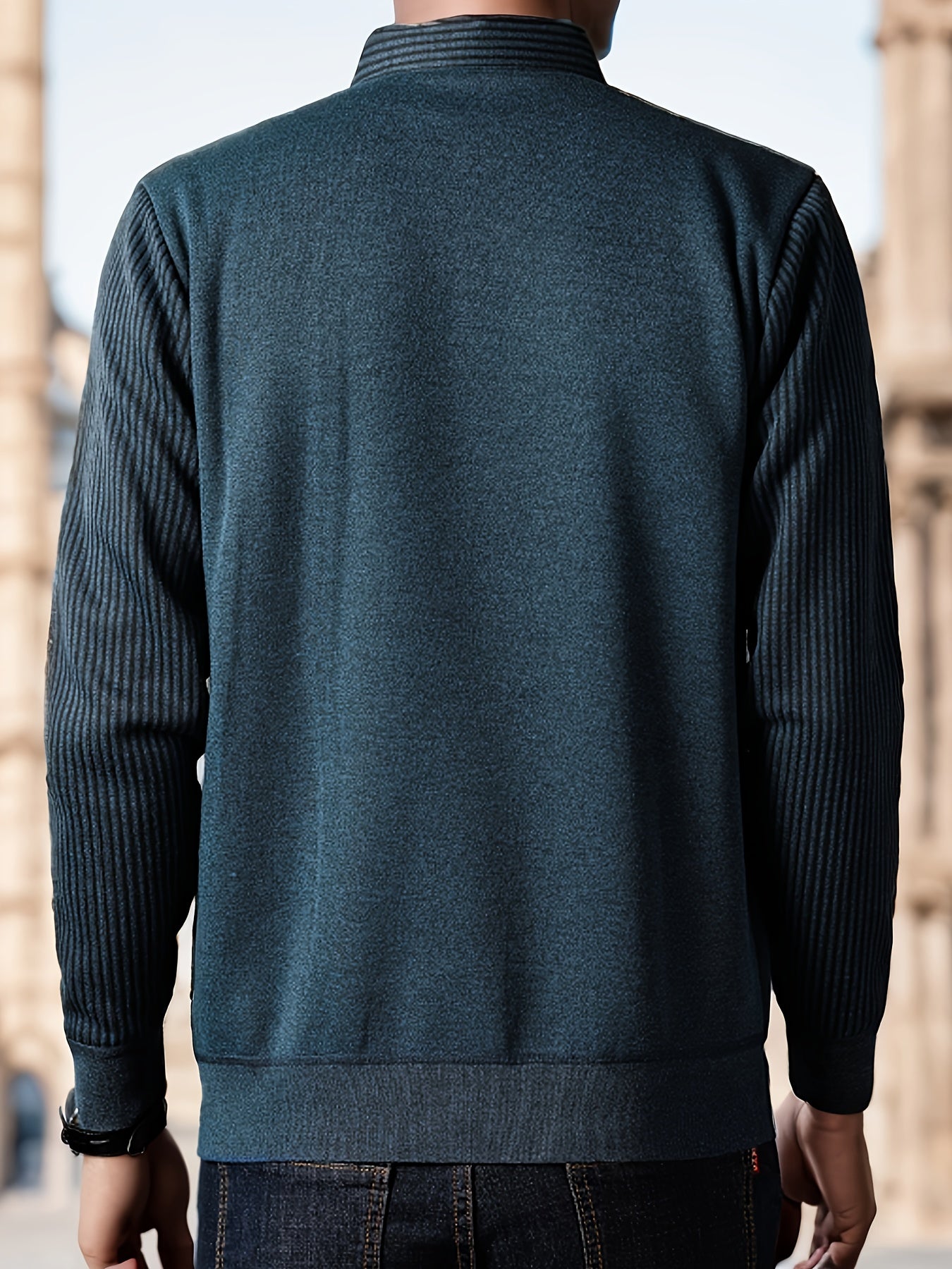 Men's Casual Knit Polyester Sweater - Long Sleeve Layered-Look Lapel Collar with Striped Pattern and Embroidered Detail - Perfect for Sports, Travel, and Office Wear - Spring/Fall Lightweight Stretch Pullover