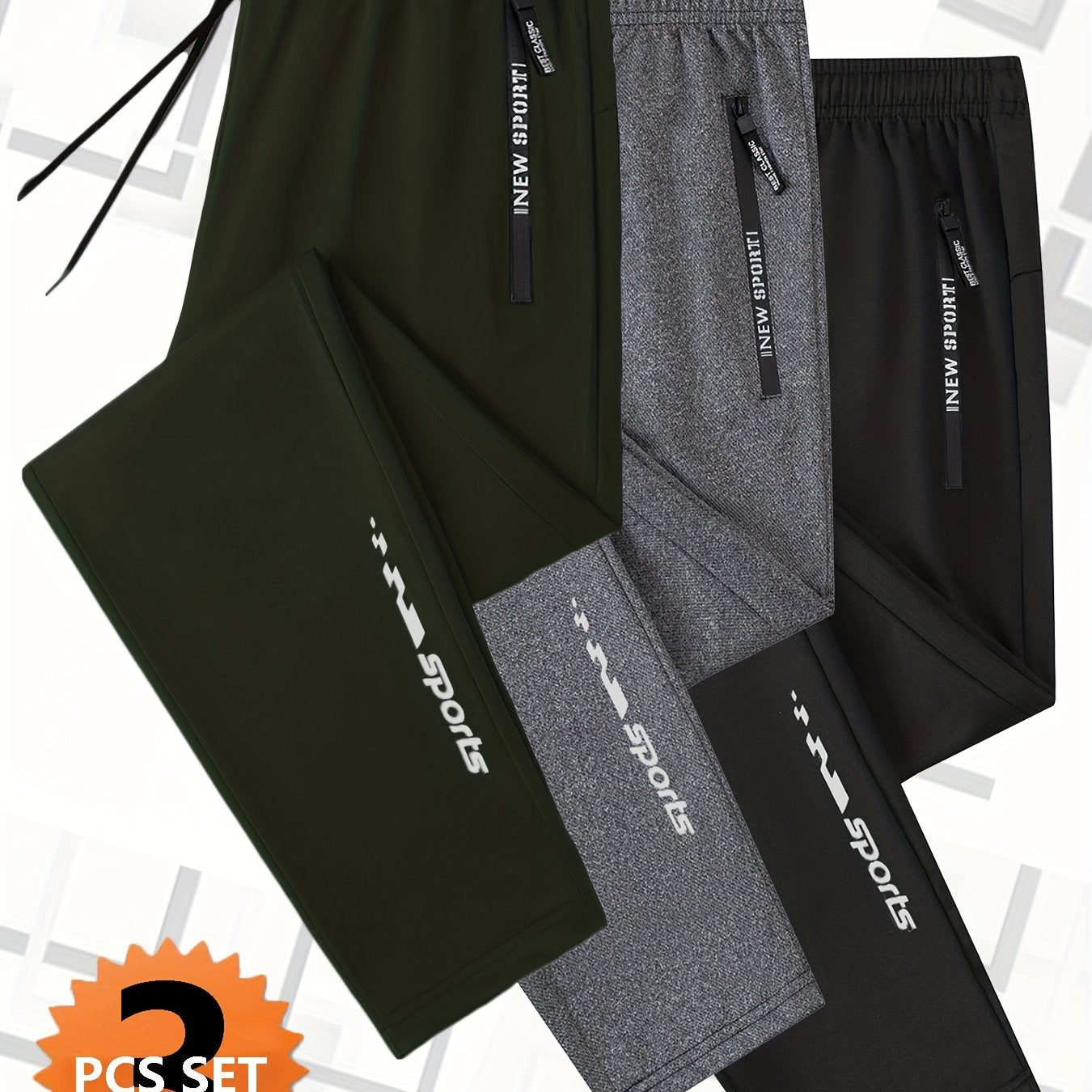 3pcs Joggers Homme – Cordon, Poches Zippées, Sport & Casual, Noir, Tout Saison